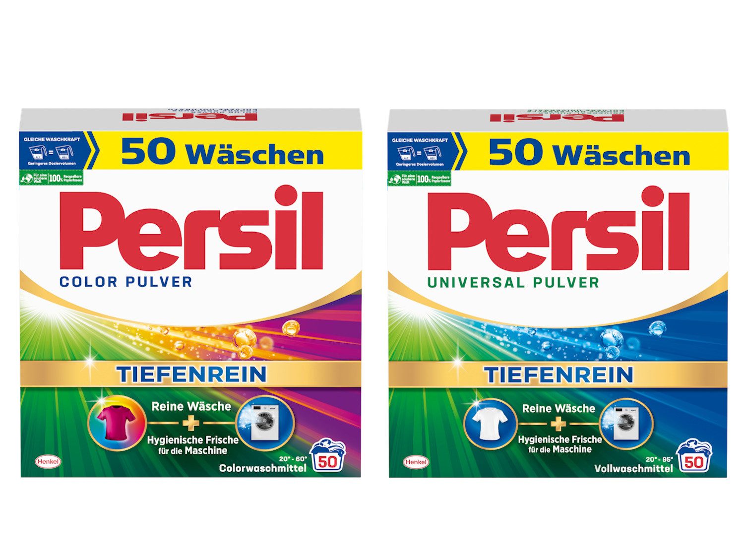 Persil Pulver 2 x 50 WL Universal & Colorwaschmittel (Spar-Set, [2-St. für reine Wäsche und hygienische Frische für die Maschine effektiv ab 20 °C)