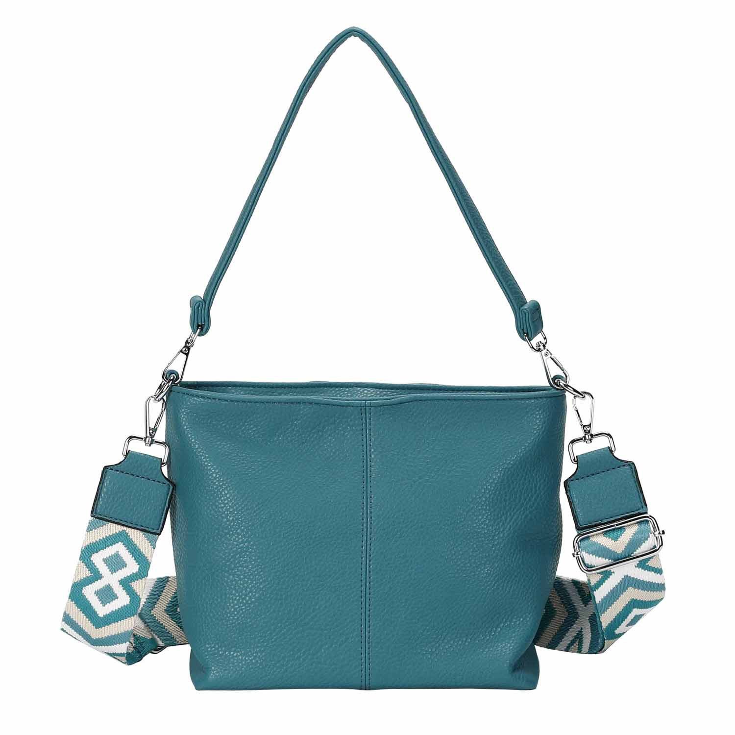 ITALYSHOP24 Schultertasche DAMEN TASCHE SHOPPER Hobo Bag Reise Freizeit Urlaub Leder Optik leicht (Spar-Set: Tasche mit 2 Gürtel, Zusatz Muster Stoffgurt Umhängeband), Handtasche Crossbody Umhängetasche Beuteltasche Crossover BodyBag