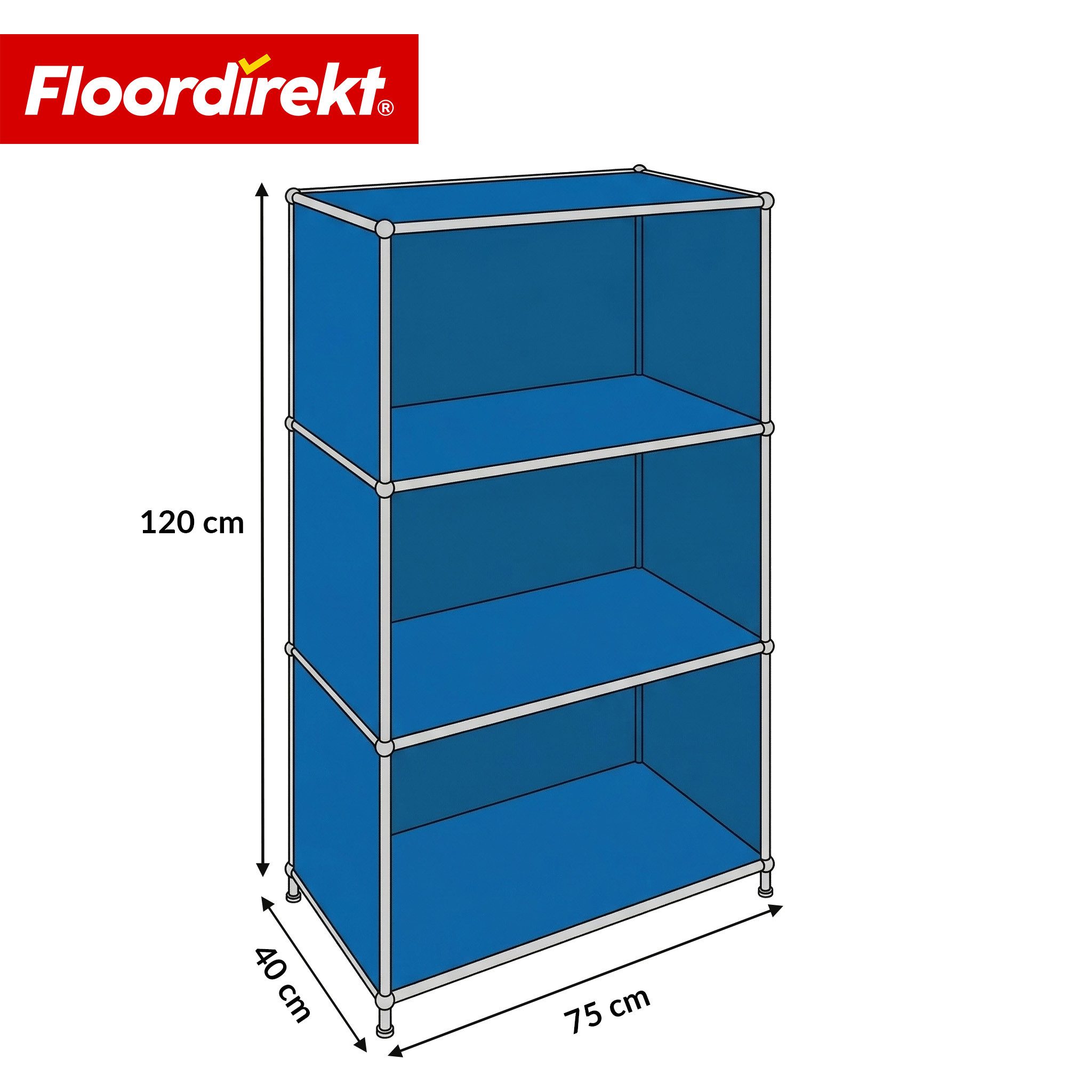 Floordirekt Bücherregal Metall Concept Epure MK-101 Standregal mit Seitenwänden, 4 Ablagen, B75×T40×H120 cm
