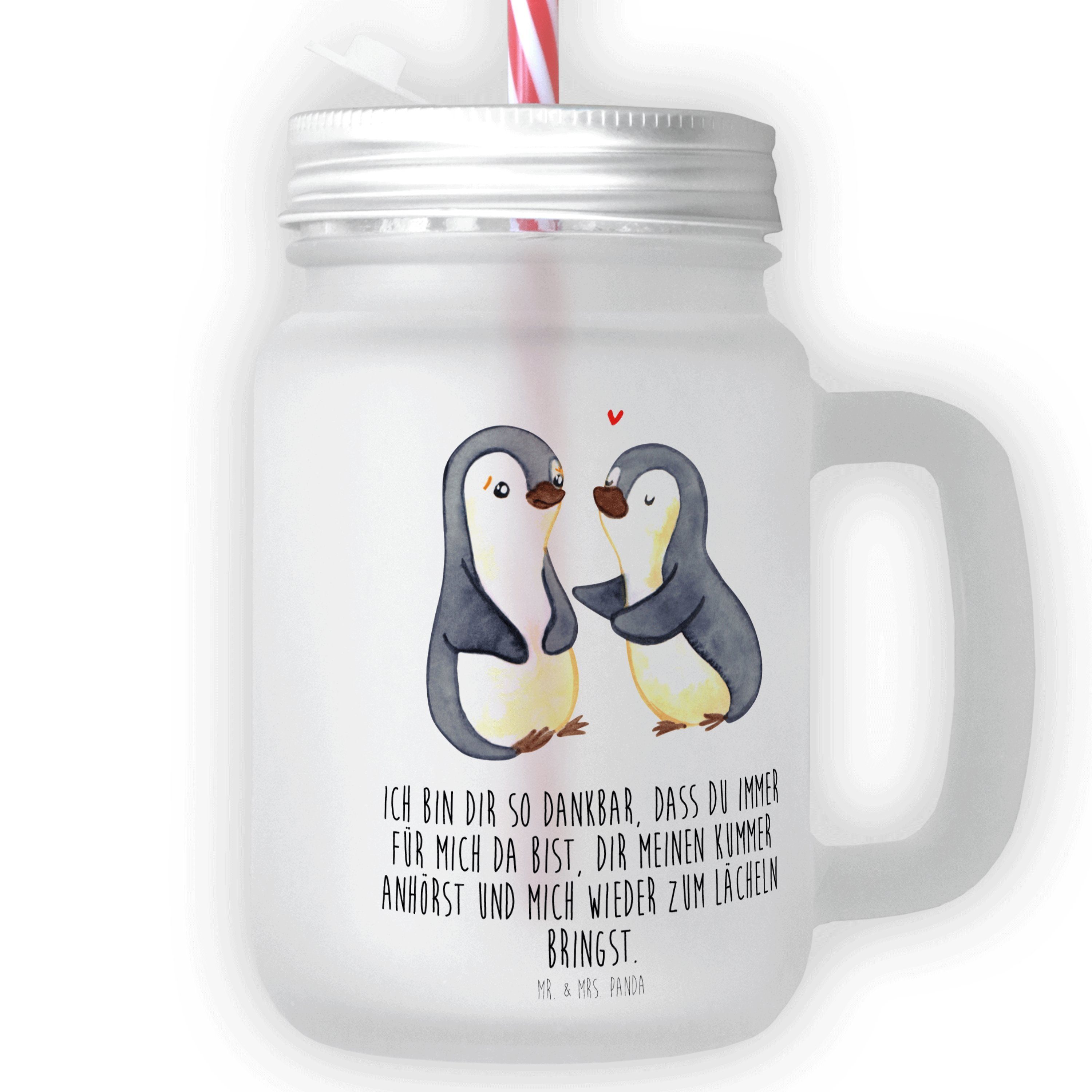 Mr. & Mrs. Panda Glas Pinguine trösten - Transparent - Geschenk, für Ehemann, Strohhalm Gla, Premium Glas
