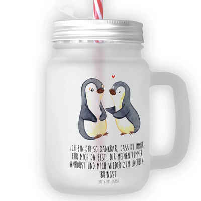 Mr. & Mrs. Panda Cocktailglas Pinguine trösten - Transparent - Geschenk, für Ehemann, Strohhalm Gla, Premium Glas, Prägende Sprüche