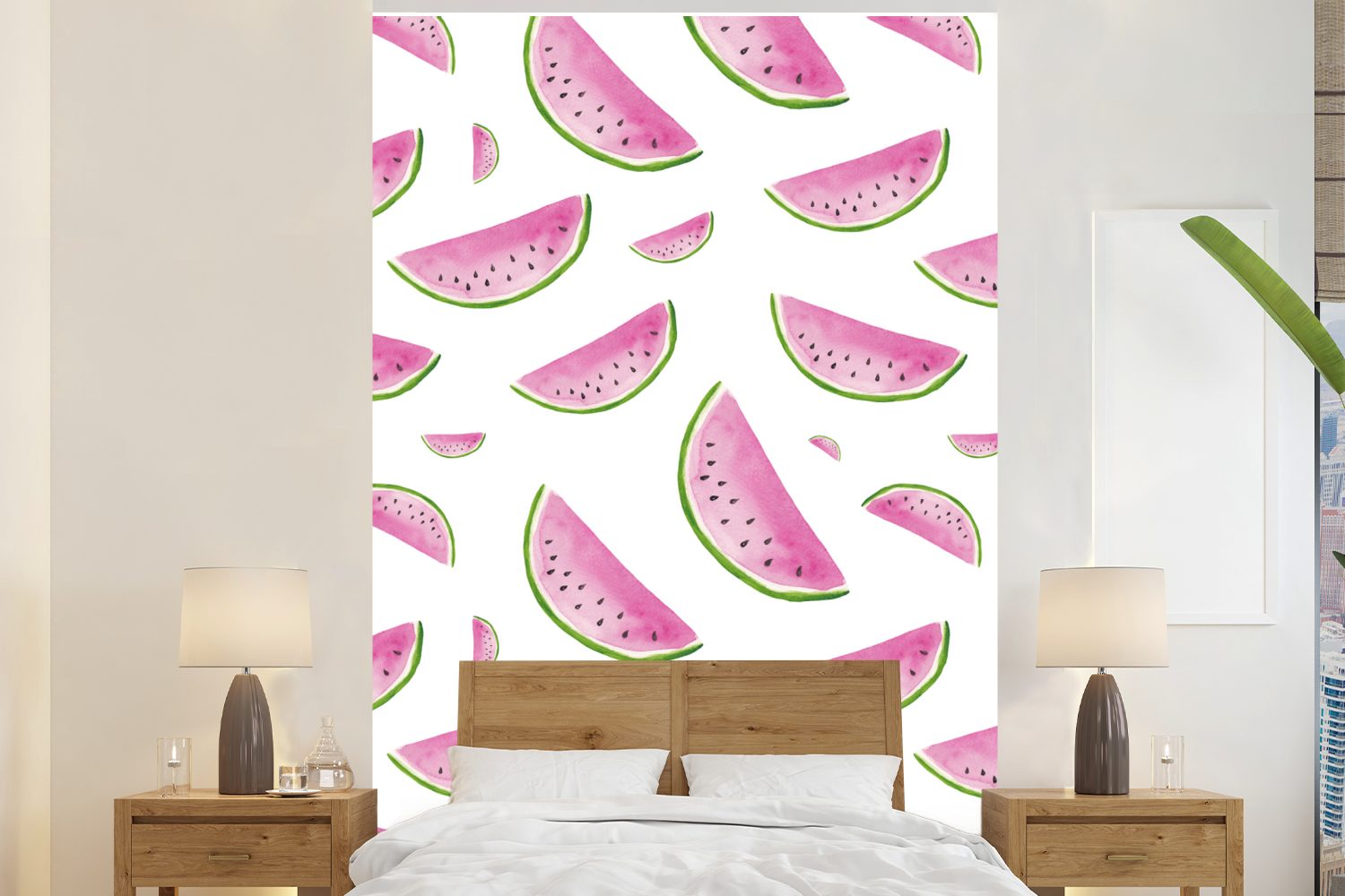 MuchoWow Fototapete Wassermelone - Rosa - Schablonen, Matt, bedruckt, (3 St), Montagefertig Vinyl Tapete für Wohnzimmer, Wandtapete