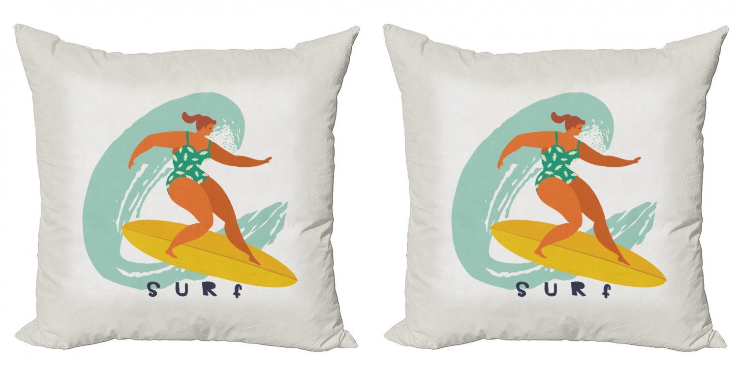 Kissenbezüge Modern Accent Doppelseitiger Digitaldruck, Abakuhaus (2 Stück), Welle Frauen-Surfer auf der Welle Kunst