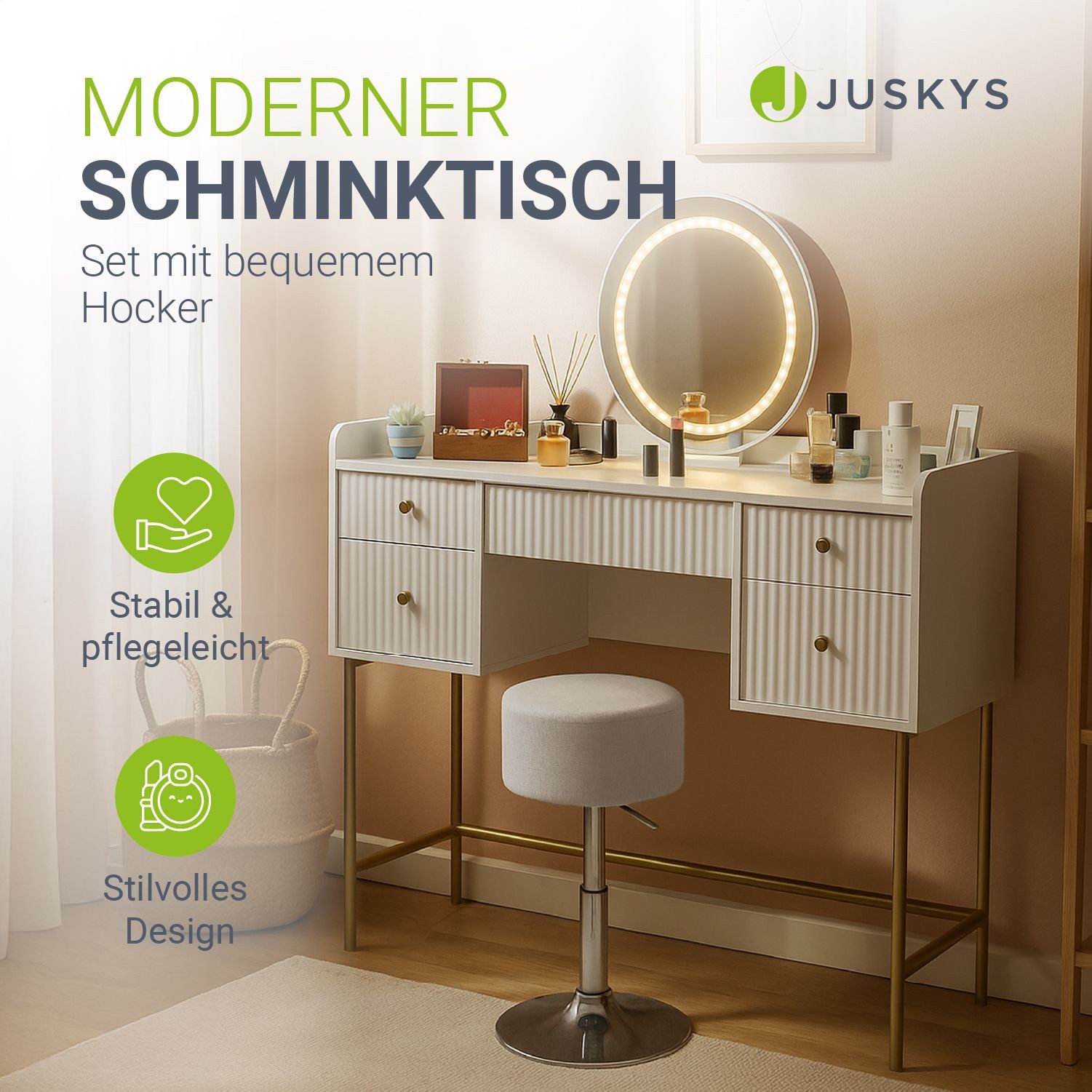 Juskys Schminktisch Samira (2-St), Inkl. Hocker, günstig online kaufen