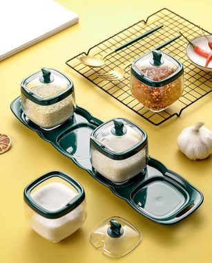 yhroo Salzbehälter Gewürzglas-Würzkombinationsset, Gewürzbehälter mit 4 Fächern, Gewürzbehälter-Set mit Deckel