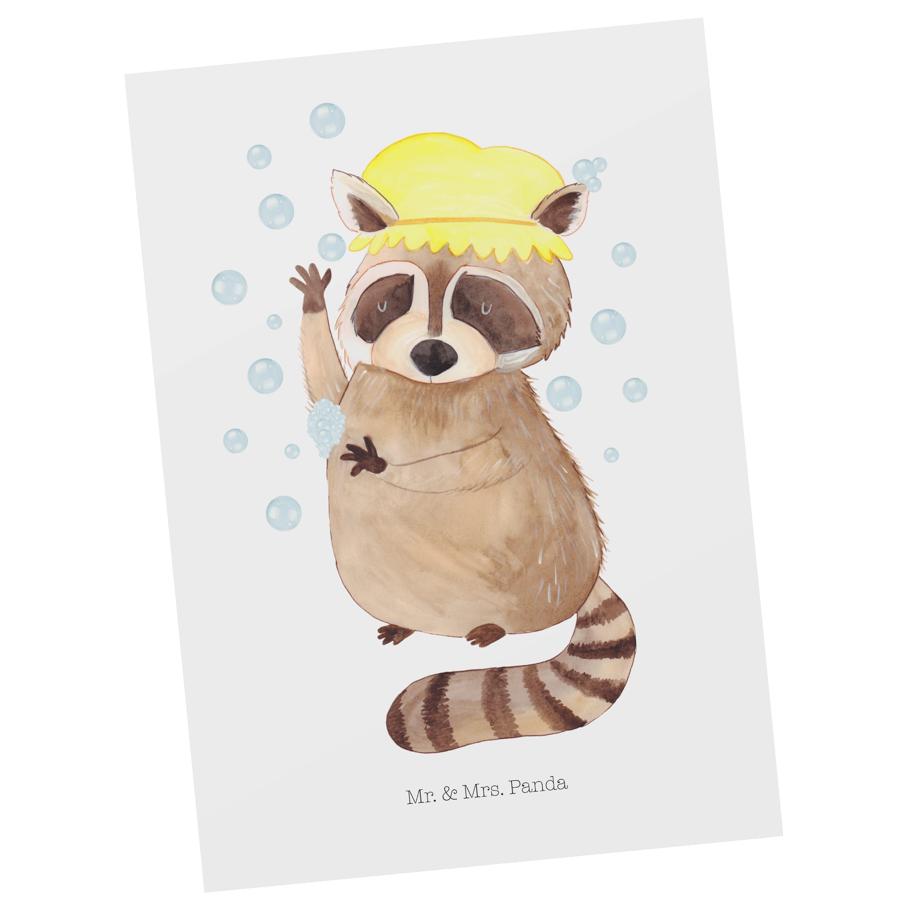 Mr. & Mrs. Panda Postkarte Waschbär Weiß Geschenk, waschen, lustige