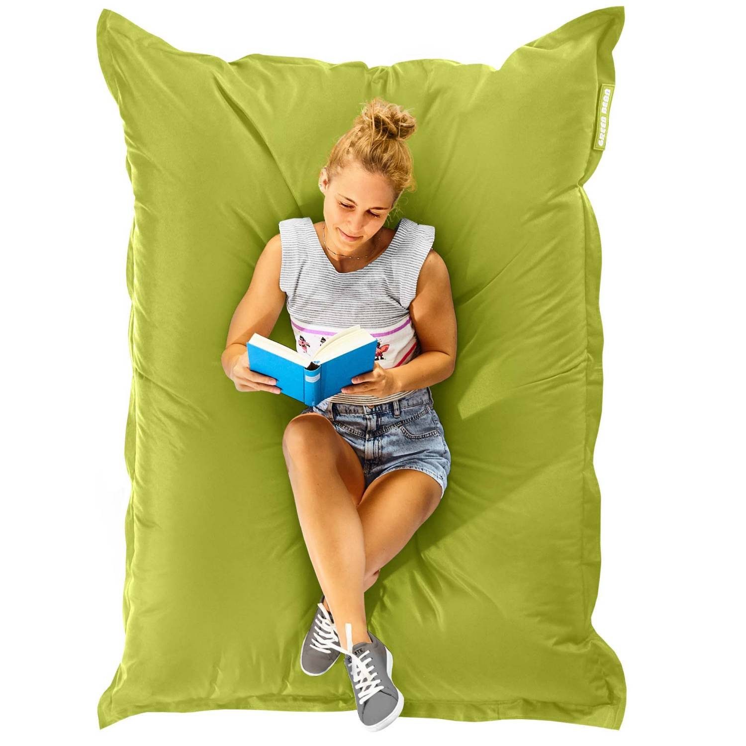 Green Bean Sitzsack Square (XXL Riesensitzsack 140x180cm 380 Liter Kinder & Erwachsene Bean Bag EPS Perlen Füllung, Groß Draußen Outdoor Liegekissen), Waschbar Wetterfest Lounge Sitzkissen Bodenkissen Grün