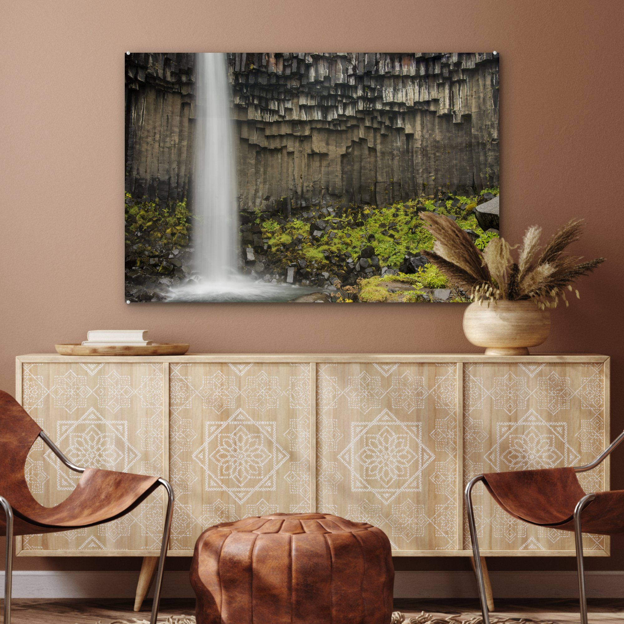 MuchoWow Acrylglasbild Wasserfall in Schlafzimmer (1 & St), Acrylglasbilder Island, Wohnzimmer