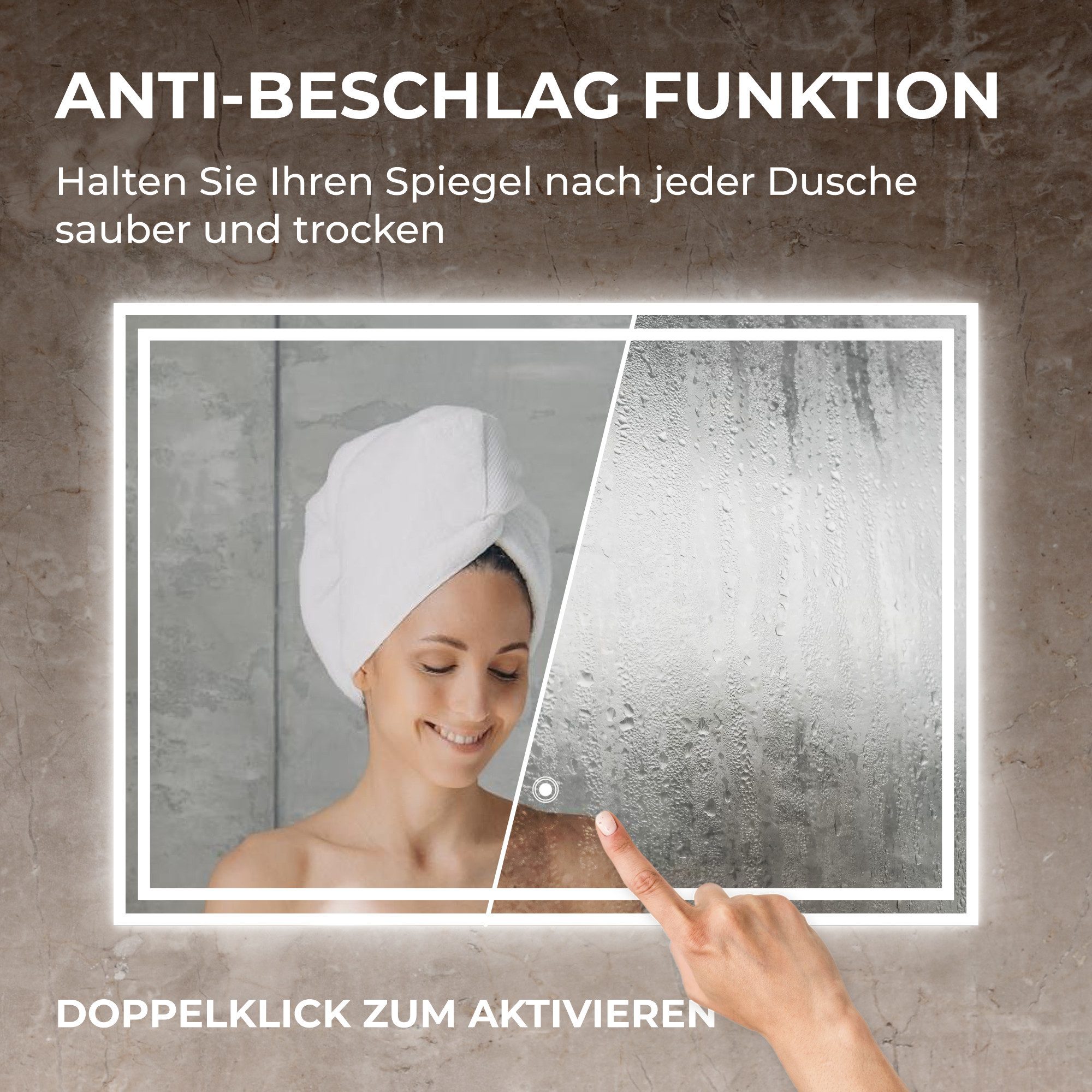 Bringer Badspiegel BRS107, Badezimmerspiegel mit Anti-Beschlag und Speicherfunktion