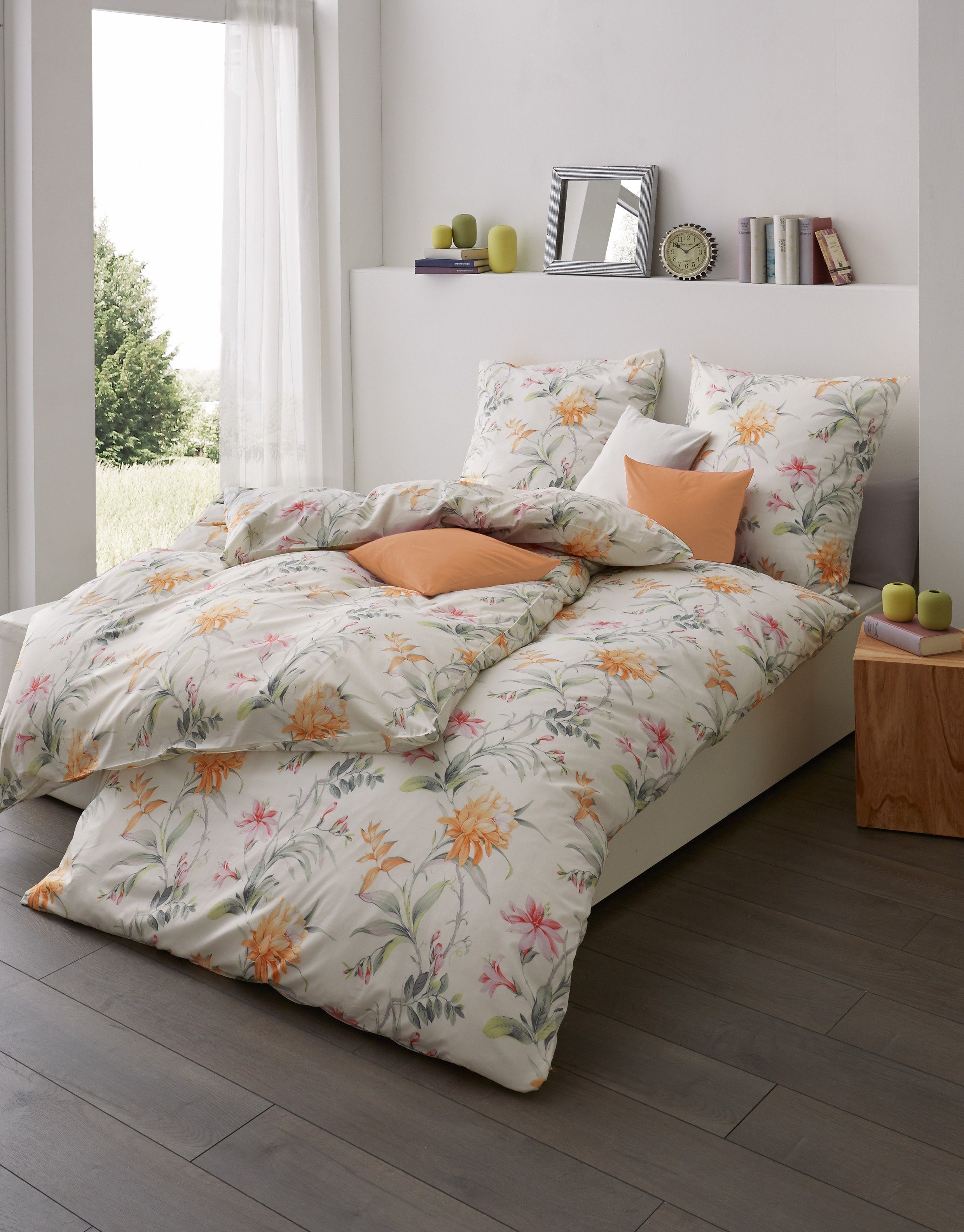 Bettwäsche »Estella Jersey Bettwäsche 135x200 Blüten Blätter«, Estella ...