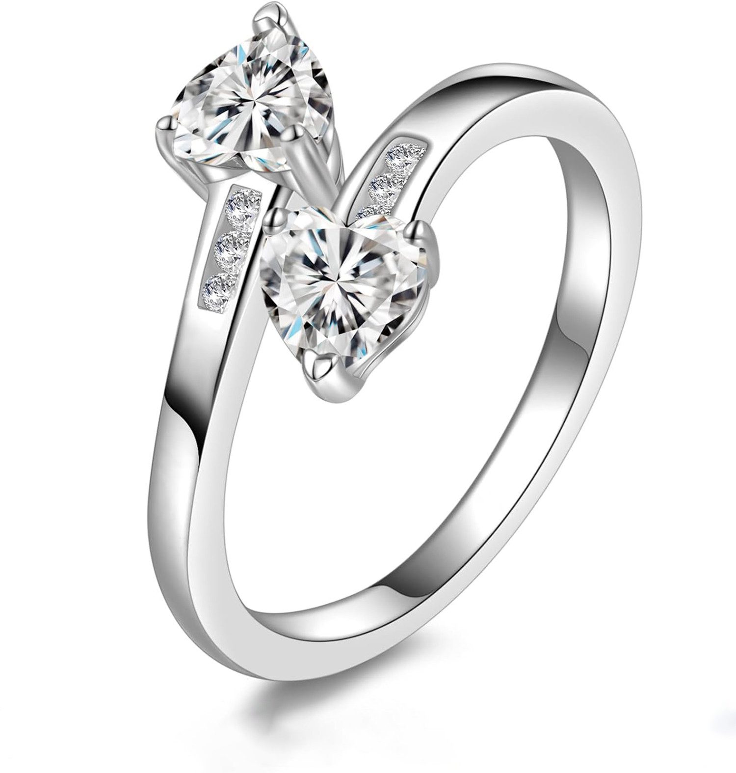 Jumpeak Diamantring 585 Gold, 0,5 Karat Doppelherz, Damenring mit echtem Diamanten, E, vs1, 3EX, Verlobung, Jubiläumsgeschenk