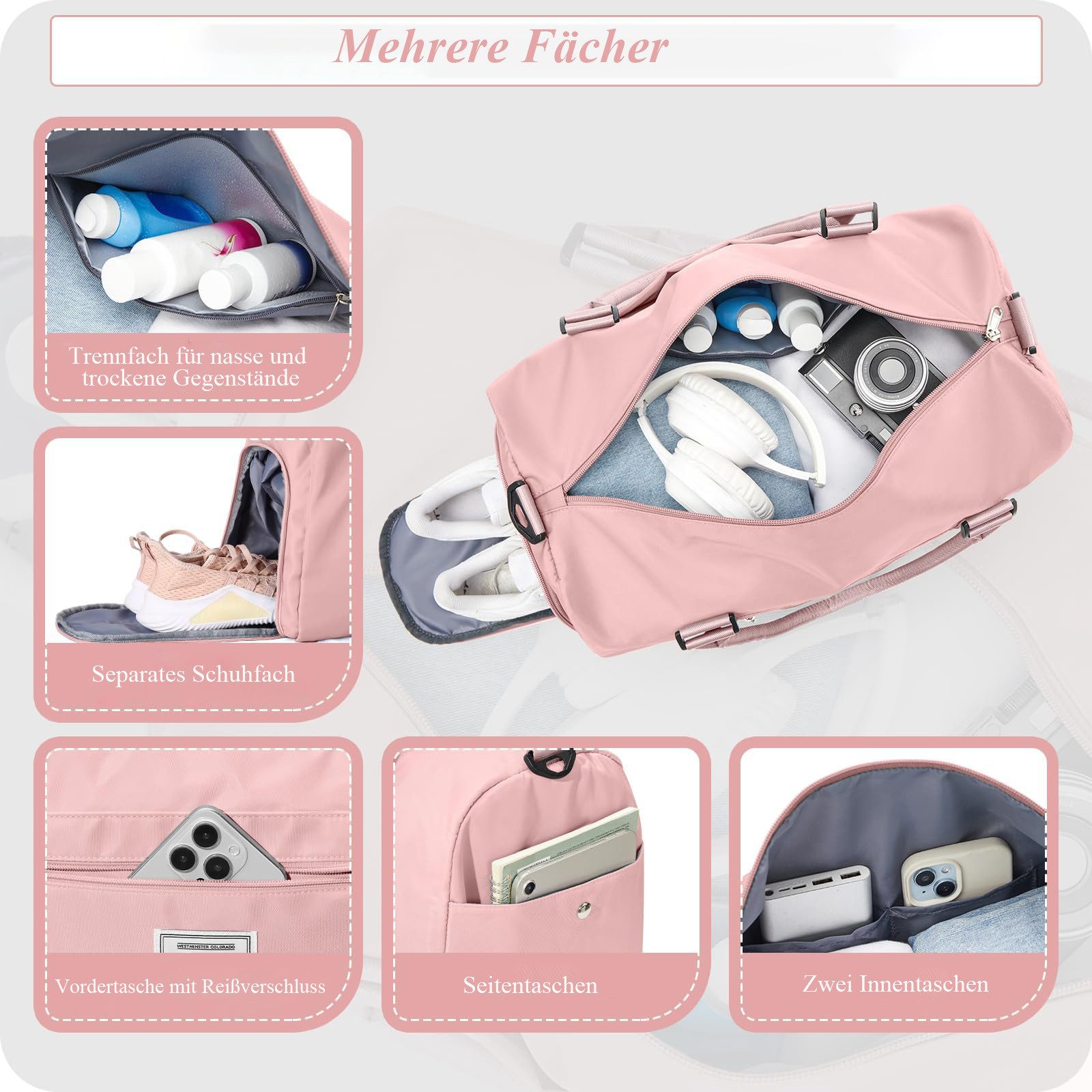 ibettertec Reisetasche Faltbare Reisetasche Gepäcktasche Große Weekender Übernachtungstasche, Urlaubstasche Wasserdicht Sporttasche für Herren Damen