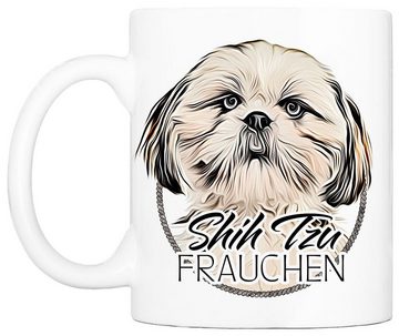 Cadouri Tasse SHIH TZU FRAUCHEN - Kaffeetasse für Hundefreunde, Keramik, mit Hunderasse, beidseitig bedruckt, handgefertigt, Geschenk, 330 ml