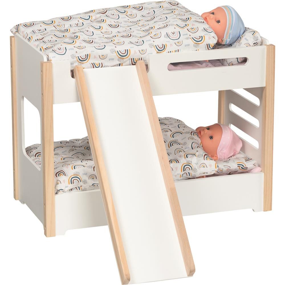 goki Puppenbett Puppen Etagenbett Holz Puppenbett mit Rutsche Leiter Schublade, Kreatives Puppen-Etagenbett mit integrierter Rutsche