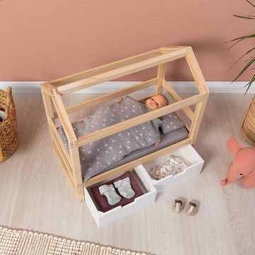 MUSTERKIND® Puppenbett Puppen-Hausbett Viola, natur/weiß, aus Holz