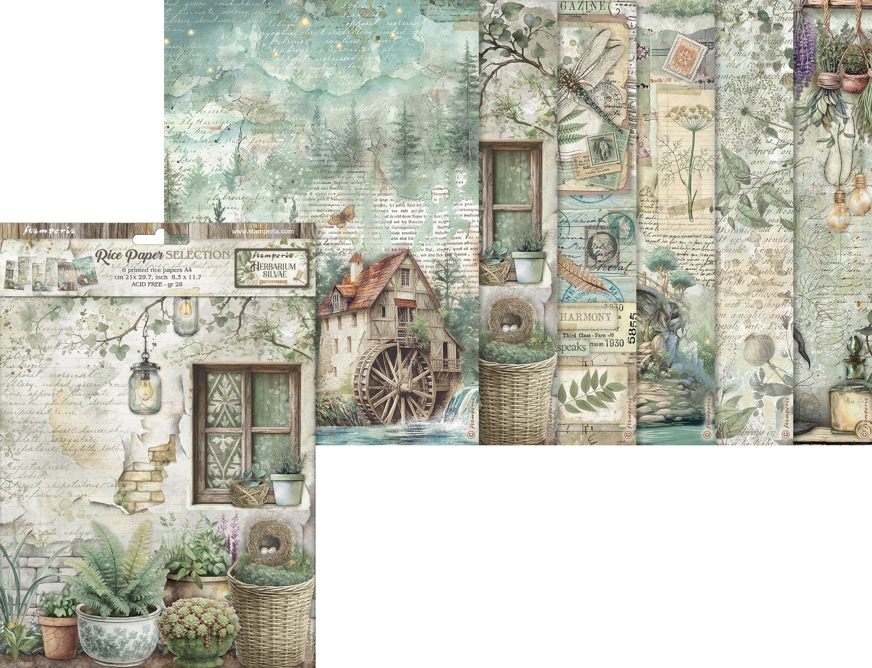 Stamperia Seidenpapier Motiv-Strohseiden Sortiment Herbarium Silvae, DIN A4, 6er-Set