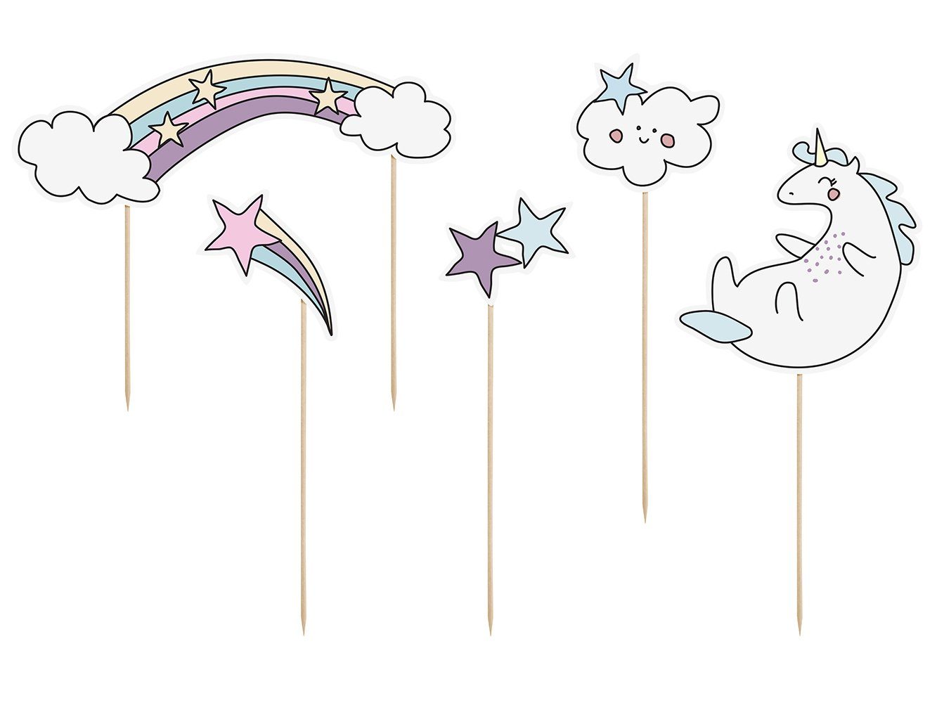 partydeco Tortenstecker, Cake Topper Einhorn 13-23,5cm Farbmix 5er Set