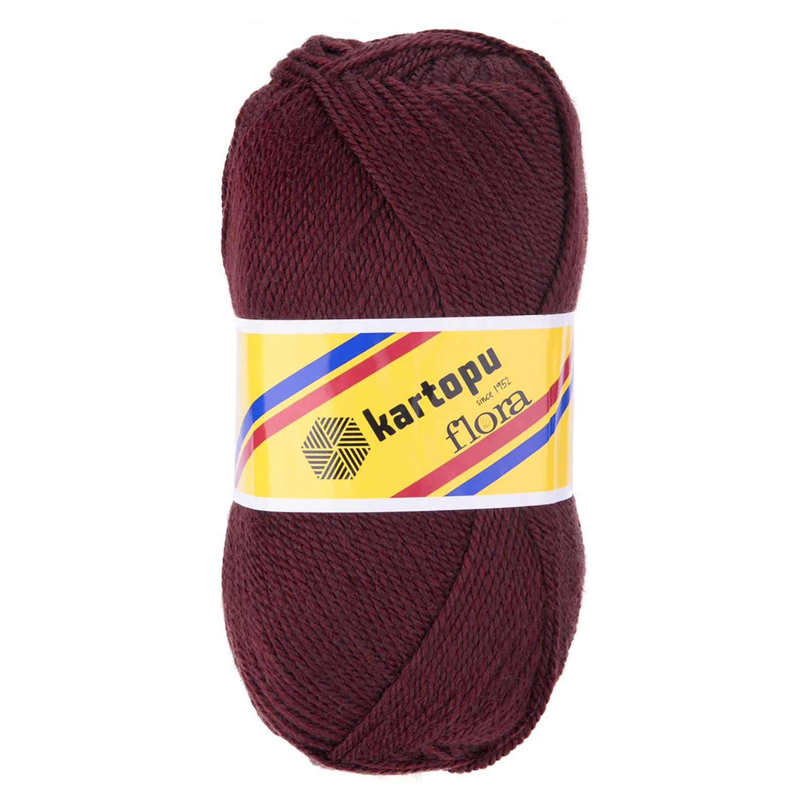Kartopu 5 x 100g Strick-Häkel-Garn Kartopu Flora Acryl-Wolle Farbwahl Häkelwolle, 1150 m (5er-Pack, 5-St), K110 weinrot