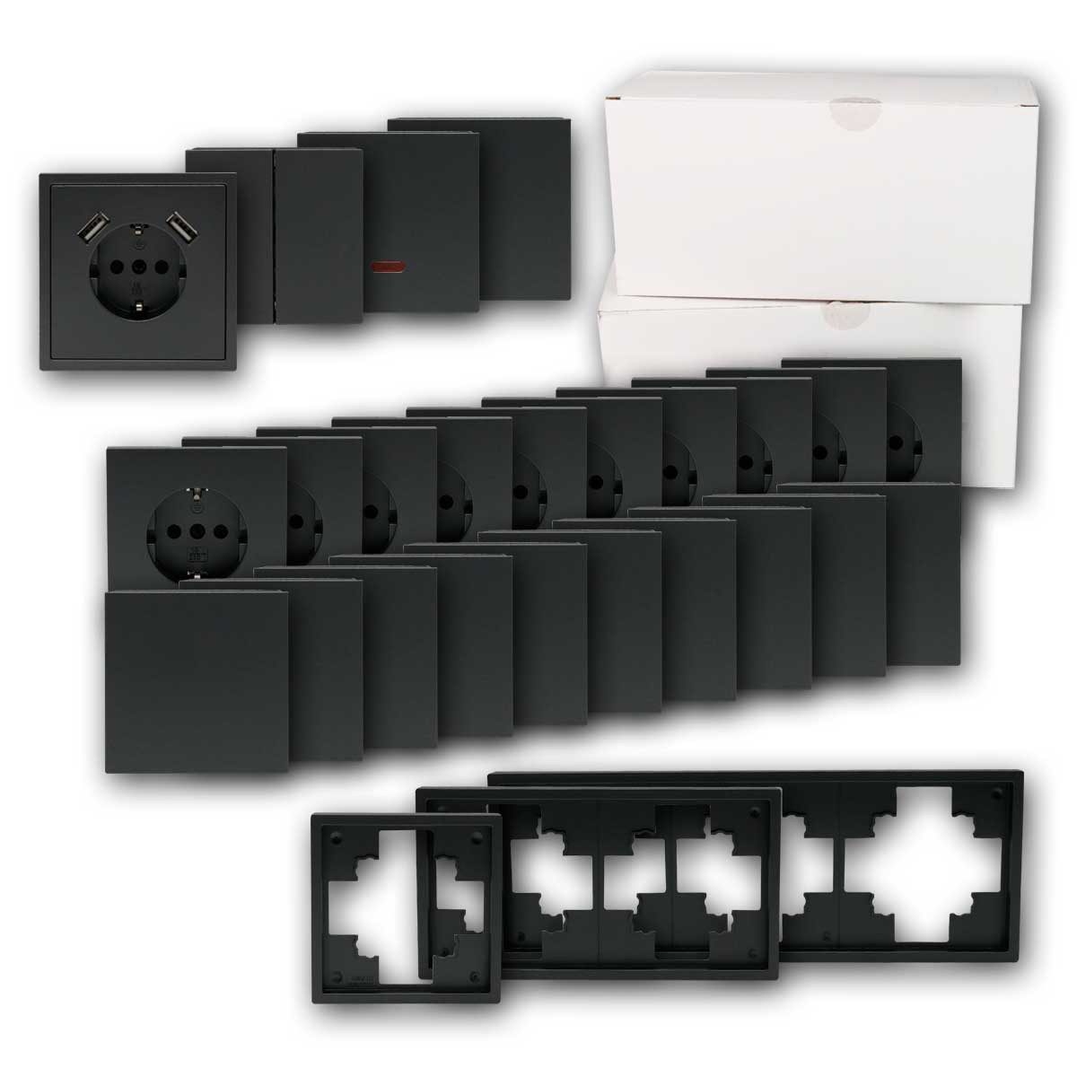 McPower Set "Einfamilienhaus" SHALLOW anthrazit, 95-teilig Unterputzschalter