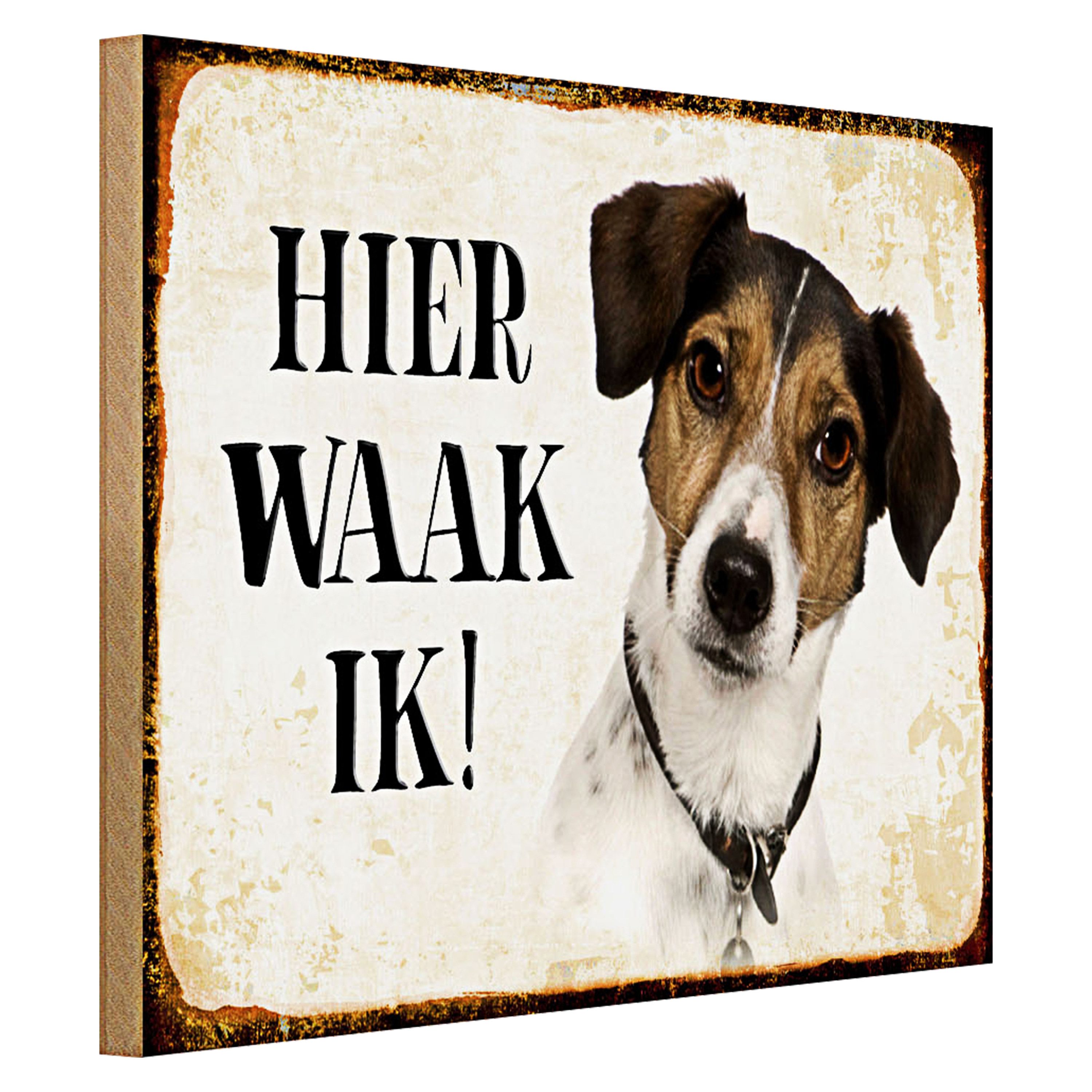 Roomando Holzbild Spruch 40x30cm holländisch Hier Waak ik Jack Russell Terrier