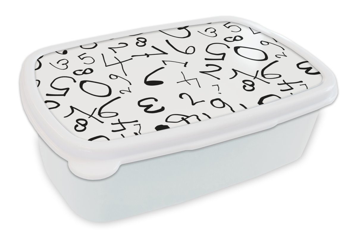 MuchoWow Lunchbox Zahlen - Figuren - Muster - Schwarz und weiß, Kunststoff, (2-tlg), Brotbox für Kinder und Erwachsene, Brotdose, für Jungs und Mädchen