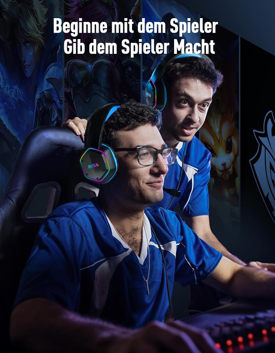 EKSA USB mit Mikrofon und Surround Sound Gaming-Headset (Das Noise Cancelling Mikrofon sorgt für klare Kommunikation ohne störende Hintergrundgeräusche beim Spielen, RGB Over-Ear Kopfhörer für PC PS4 PS5 mit Noise Cancelling Mikrofon)