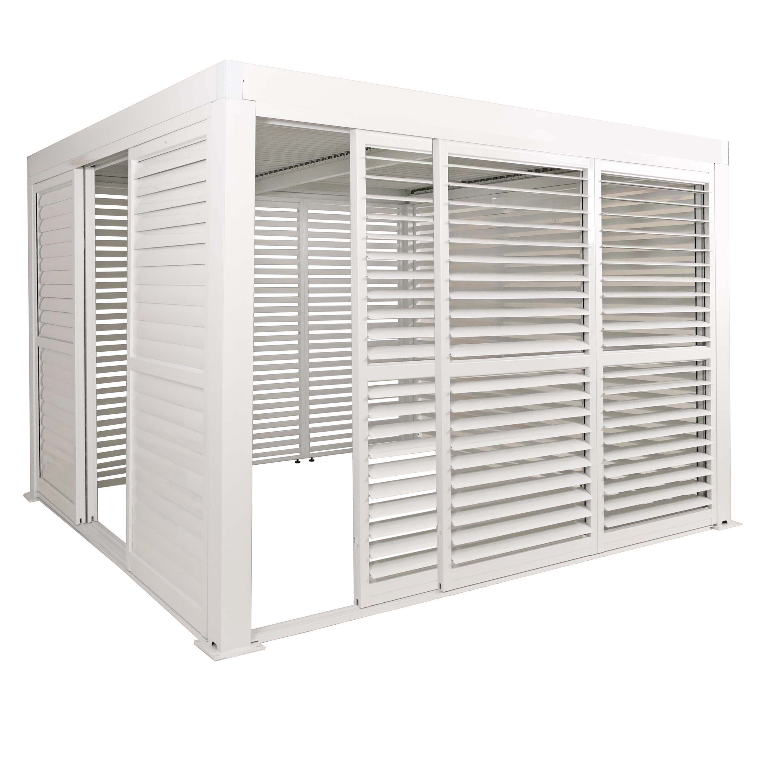 PROREGAL® Pergola Alu mit Lamellenpaneel und Schiebetüren Pavillon Weiß/Anthrazit