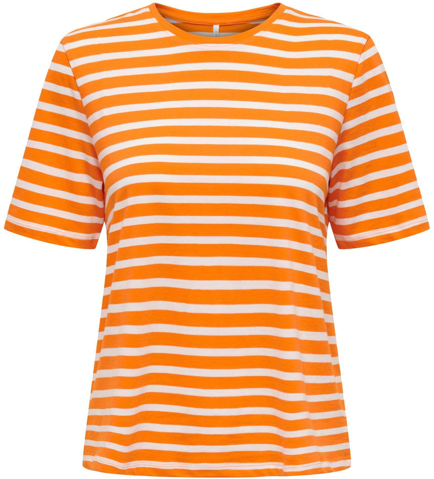 ONLY Kurzarmshirt ONLMAY S/S O-NECK REG TOP BOX JRS Orange Peel Stripes