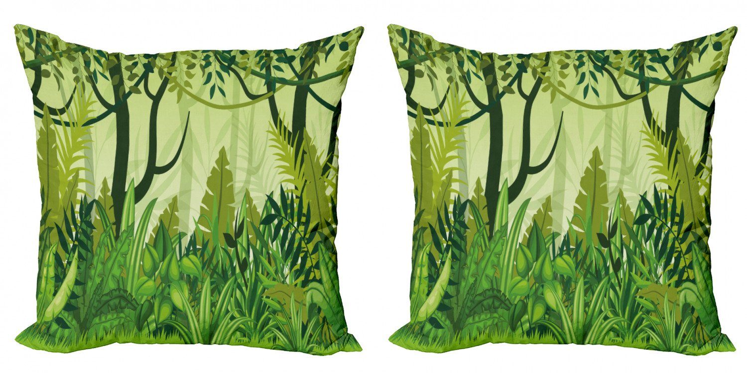 Kissenbezüge Modern Accent Doppelseitiger Digitaldruck, Abakuhaus (2 Stück), Pflanze Cartoon-Regenwald | Kissenbezüge