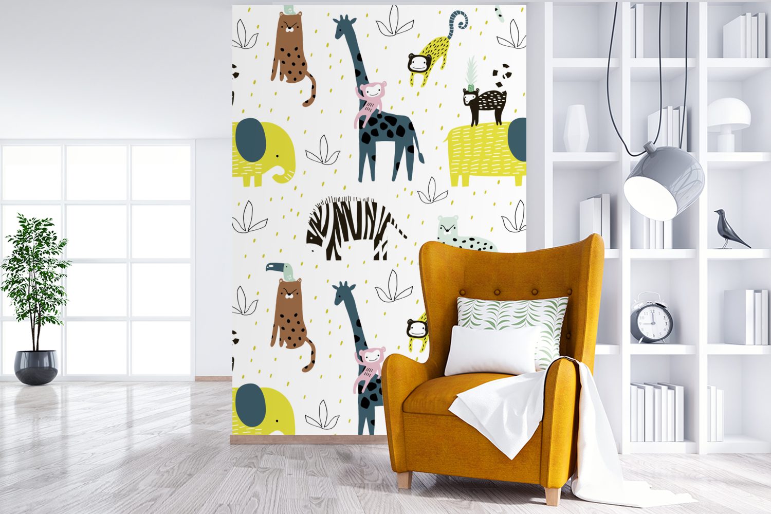 - Natur Wohnzimmer, - MuchoWow Wandtapete Montagefertig Tapete bedruckt, St), Fototapete Muster, Matt, für Vinyl (3 Tiere