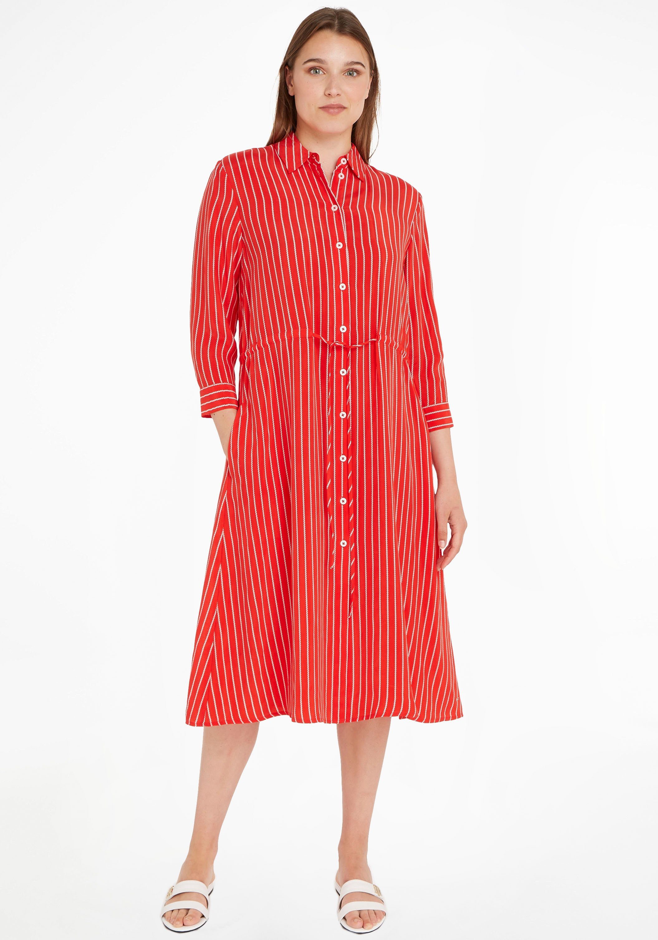 Tommy Hilfiger Hemdblusenkleid CUPRO ROPE ST MIDI SHIRT DRESS mit Längsstreifen in Seiloptik Rope Stp Fireworks | Sommerkleider