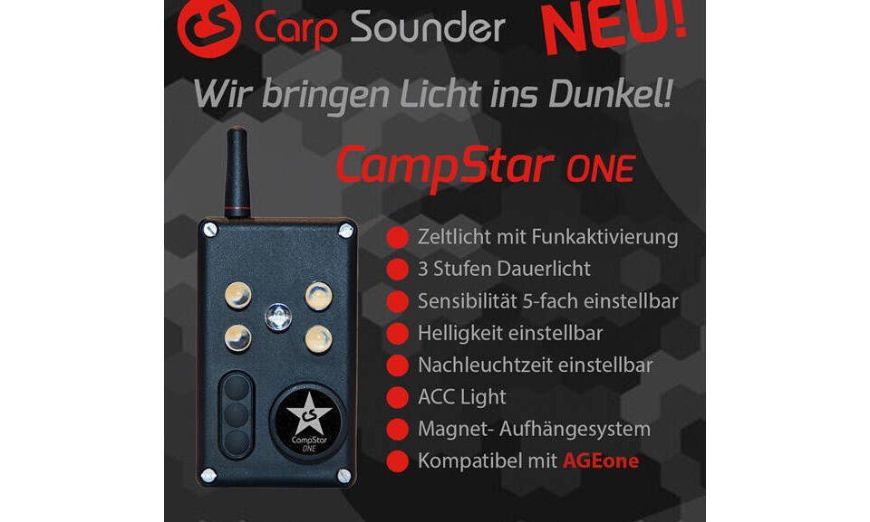 Carp Sounder elektronischer Bissanzeiger Bivvylight CS Campstar ONE für Carp Sounder Age ONE, (1 x Funk-Zeltlicht kompatibel mit Carpsounder Age One)