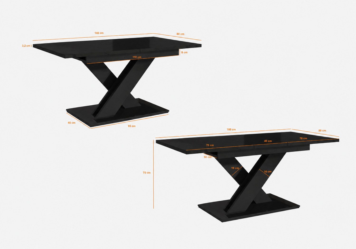Home Collective Esstisch ausziehbar Tisch Küchentisch Esszimmertisch Ausziehtisch (Esszimmer Küche Wohnzimmer Esstisch erweiterbar), modernes Design mit X-Geste – Bild 3 von 5
