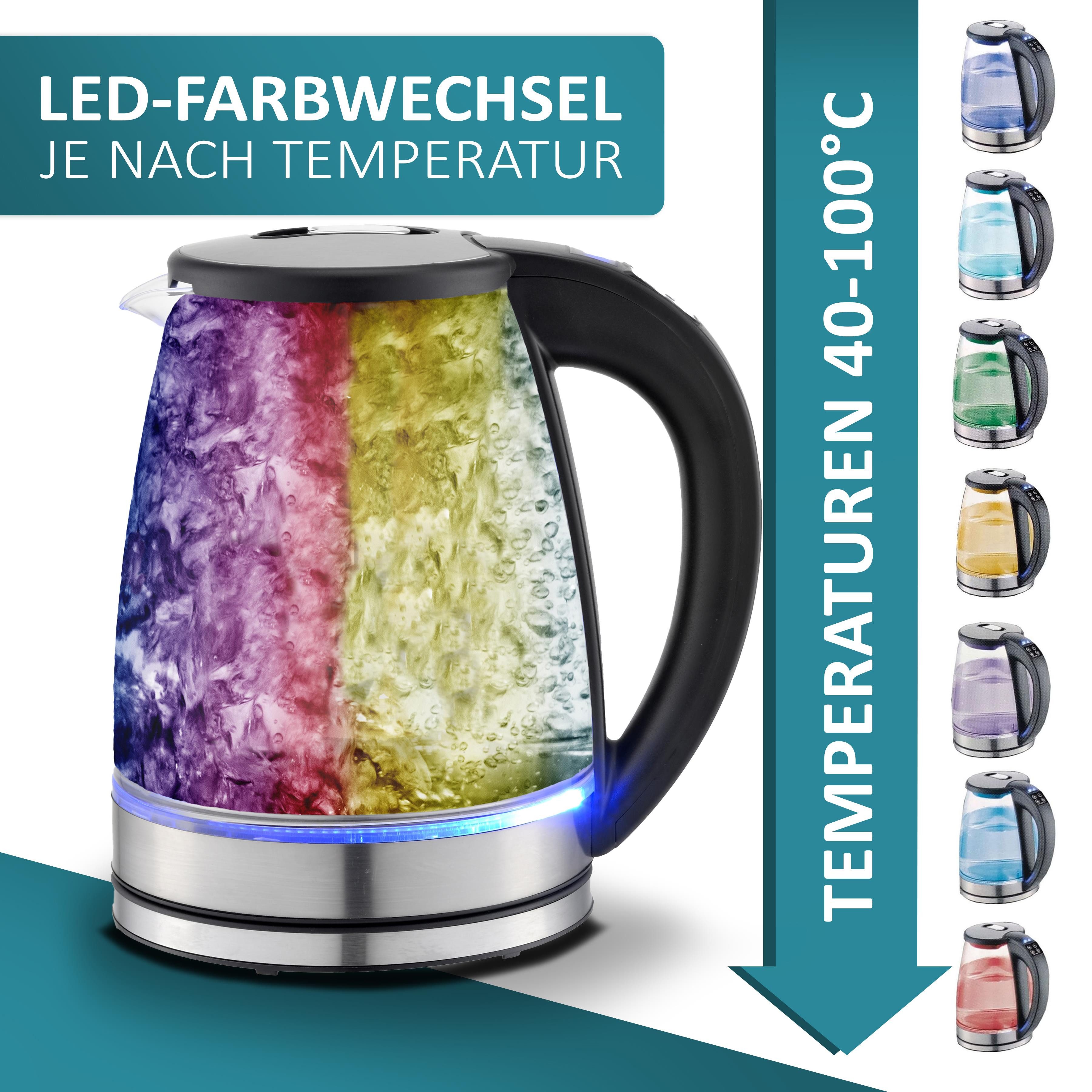 ecosa Wasserkocher EO-610, 1.8 l, 2200 W, Temperatureinstellung,LED-Beleuchtung,Edelstahl,BPA-frei,Farbwechsel