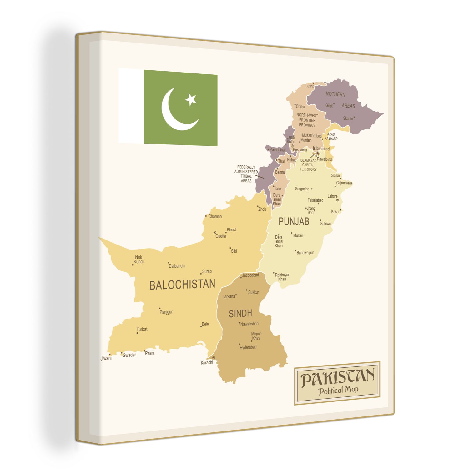 OneMillionCanvasses® Leinwandbild Illustration einer bunten Karte von Pakistan, (1 St), Leinwand Bilder für Wohnzimmer Schlafzimmer