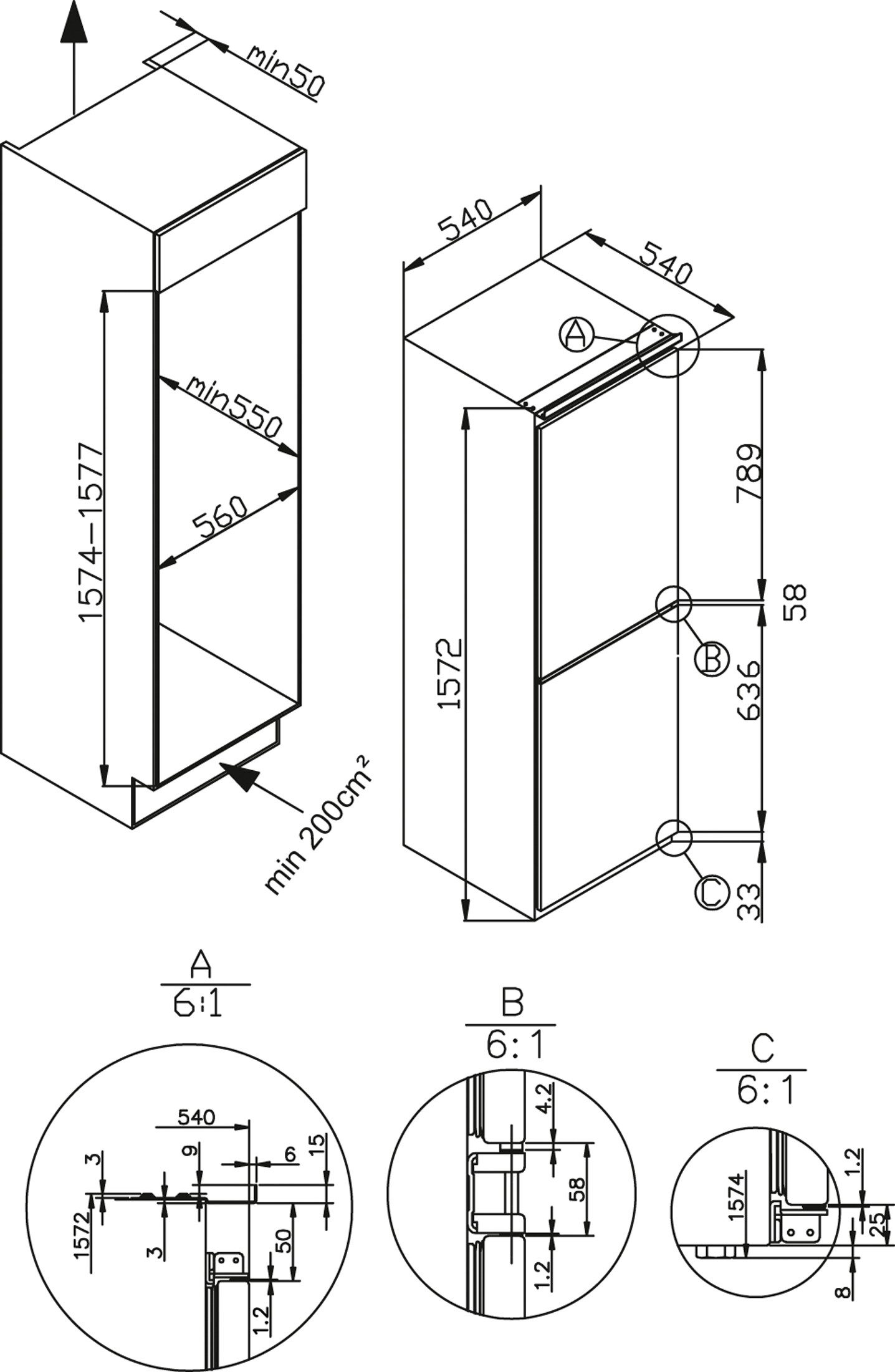 Amica Einbaukühlgefrierkombination EKGCS 385 901, 157,4 cm hoch, 54 cm breit, Kühl, klar, komfortabel – Frische für deinen modernen Alltag – Bild 5 von 5
