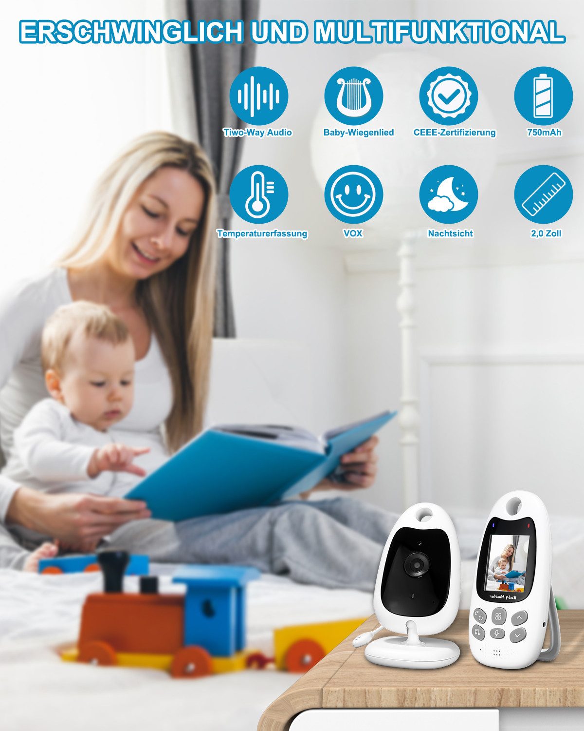 SinLaw Video-Babyphone Video Baby Monitor,Babyphone mit Kamera,Sprachfunktion, 1-tlg., Babyphone mit kamera,Musik mitbringen