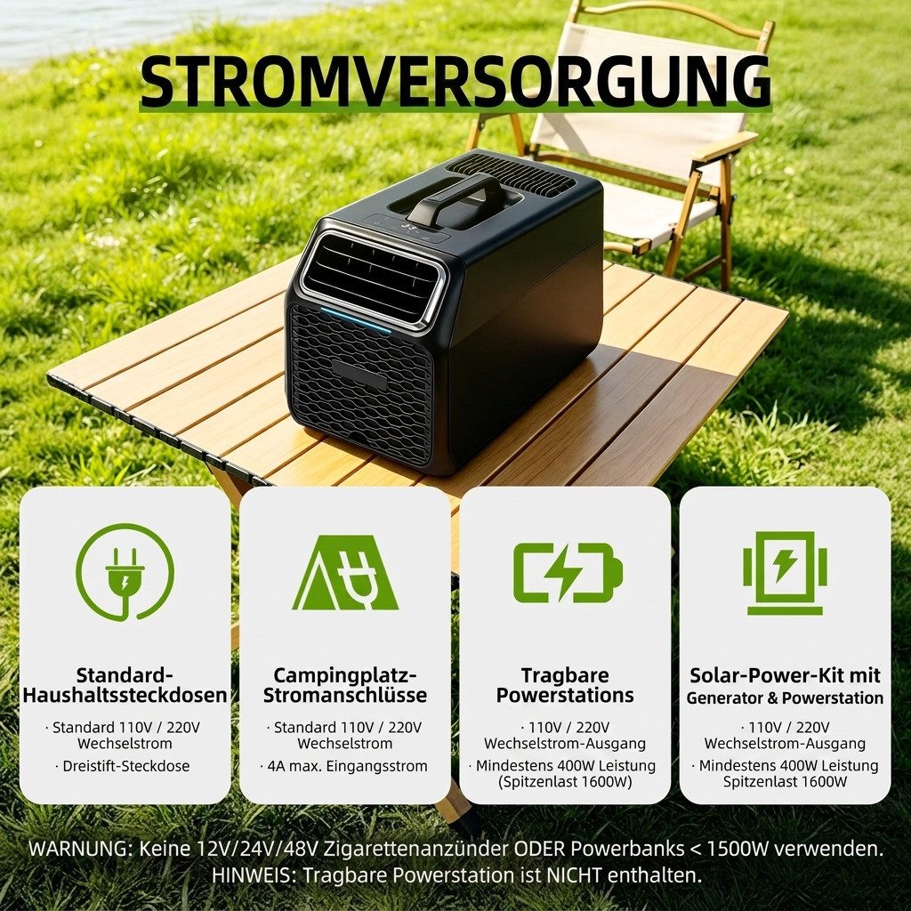 Rolipo Klimagerät Tragbare Camping-Klimaanlage Luftkühler 4-in-1 Klimagerät Wohnmobil, 2500BTU 380W Kühlung/Entfeuchtung/Ventilation/Schlafmodus