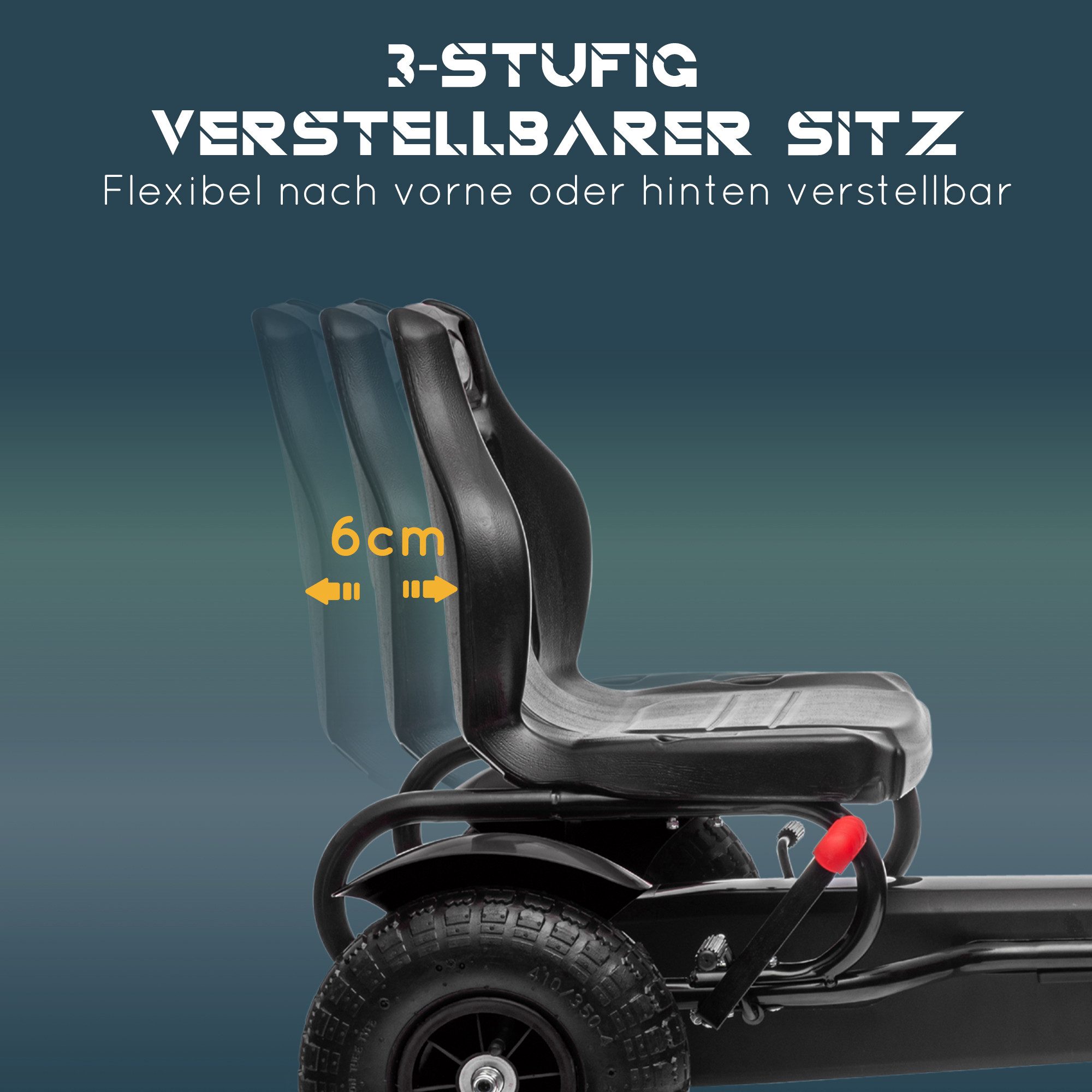 HOMCOM Go-Kart Tretauto mit Handbremsen, verstellbarem Sitz, Schwarz 121 x 58 x 61 cm – Bild 4 von 5