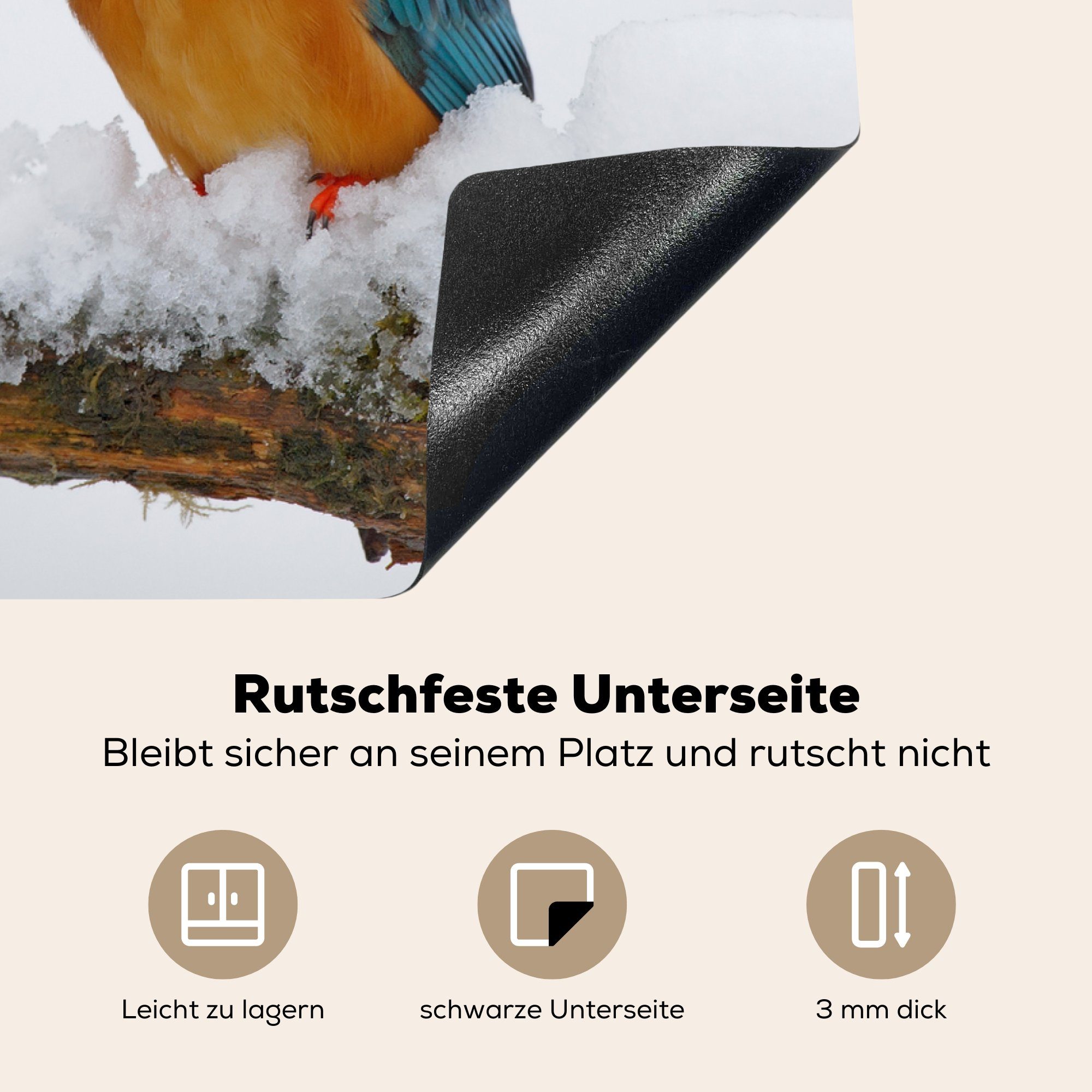 Ceranfeldabdeckung (1 Eisvogel - MuchoWow Herdblende-/Abdeckplatte Vinyl, Schutz küche, - für tlg), Induktionskochfeld Schnee die Winter, 71x52 cm,