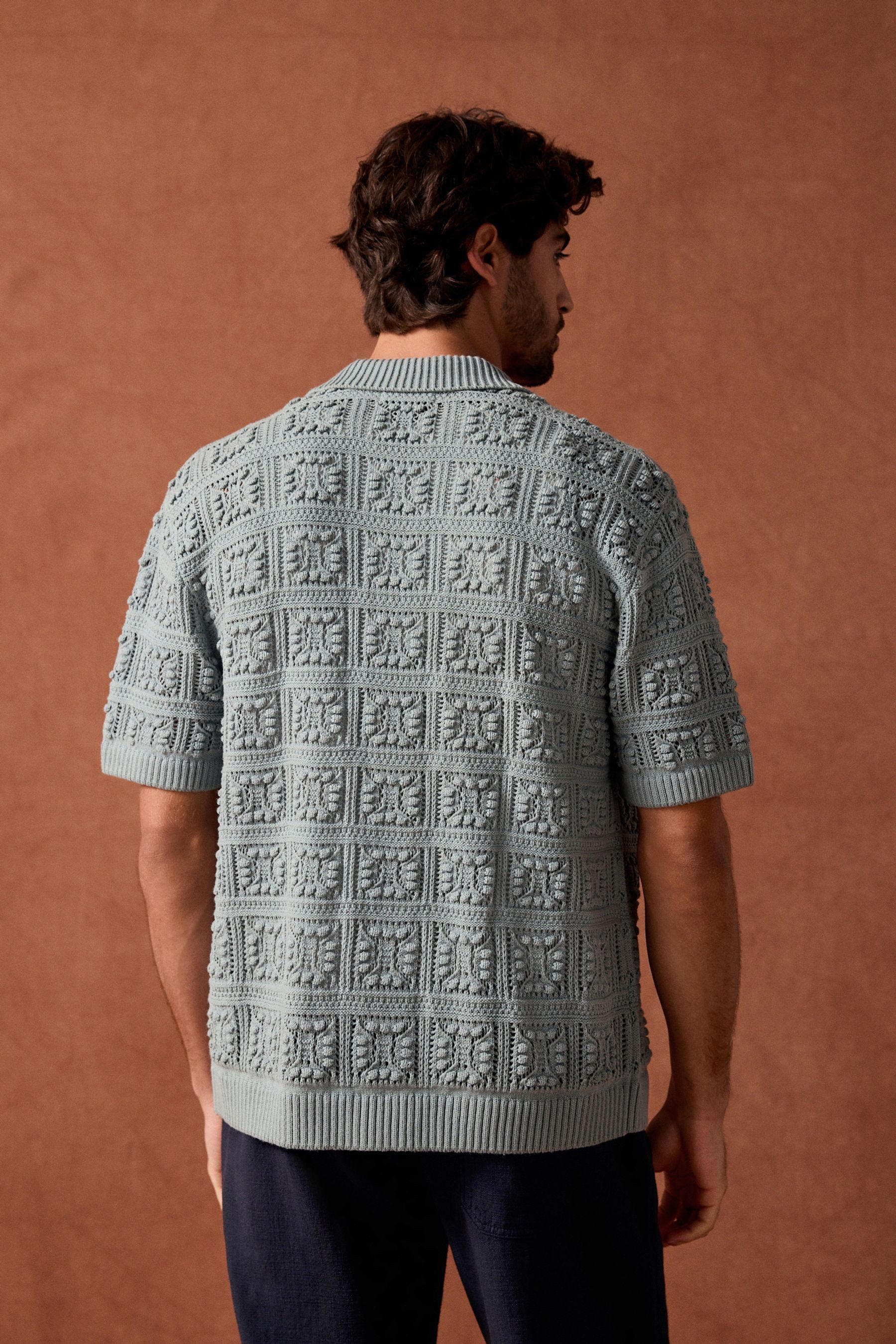 Next Poloshirt Relaxed Fit Kurzarm-Strickhemd mit Blumenmuster (1-tlg) günstig online kaufen