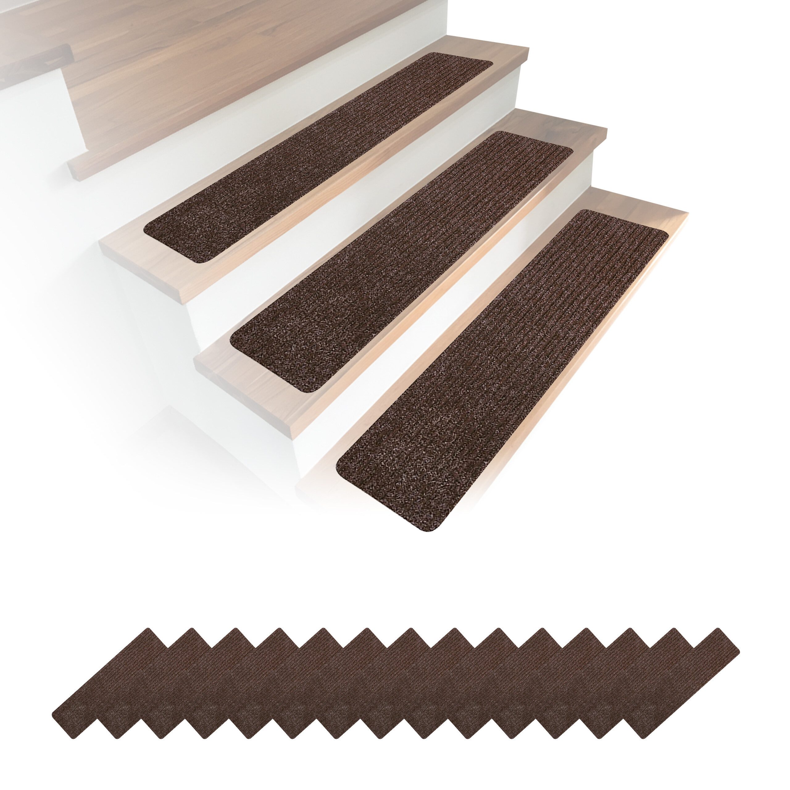 relaxdays Rechteckige Stufenmatten 16er Set 75x20, Höhe: 7.5 mm, braun