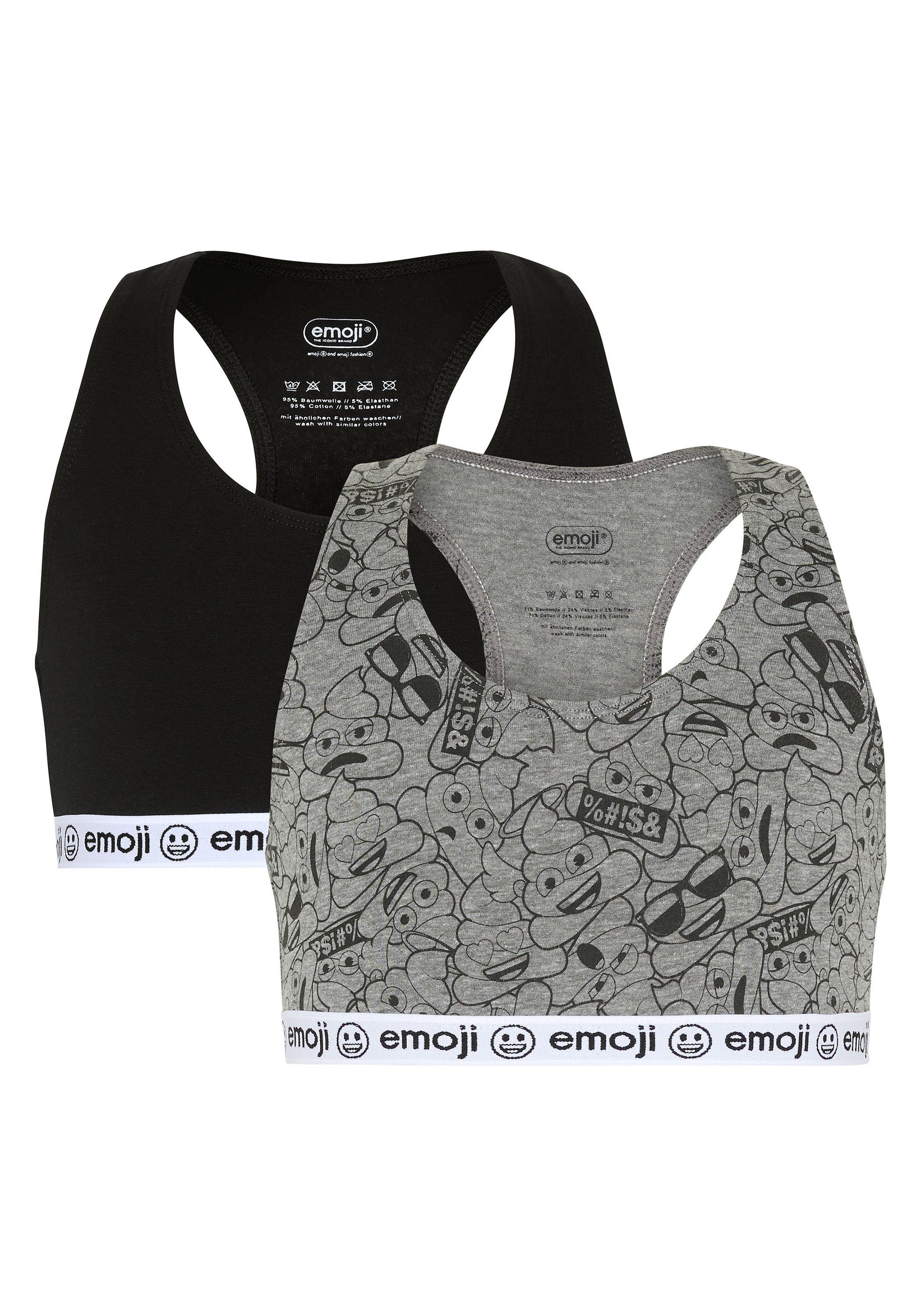 [Zeitraum aufgrund großer Nachfrage verlängert] Emoji Teenie-BH im Zweierpack Unterbrustgummi mit Grey/Black elastischem 7590 Medium