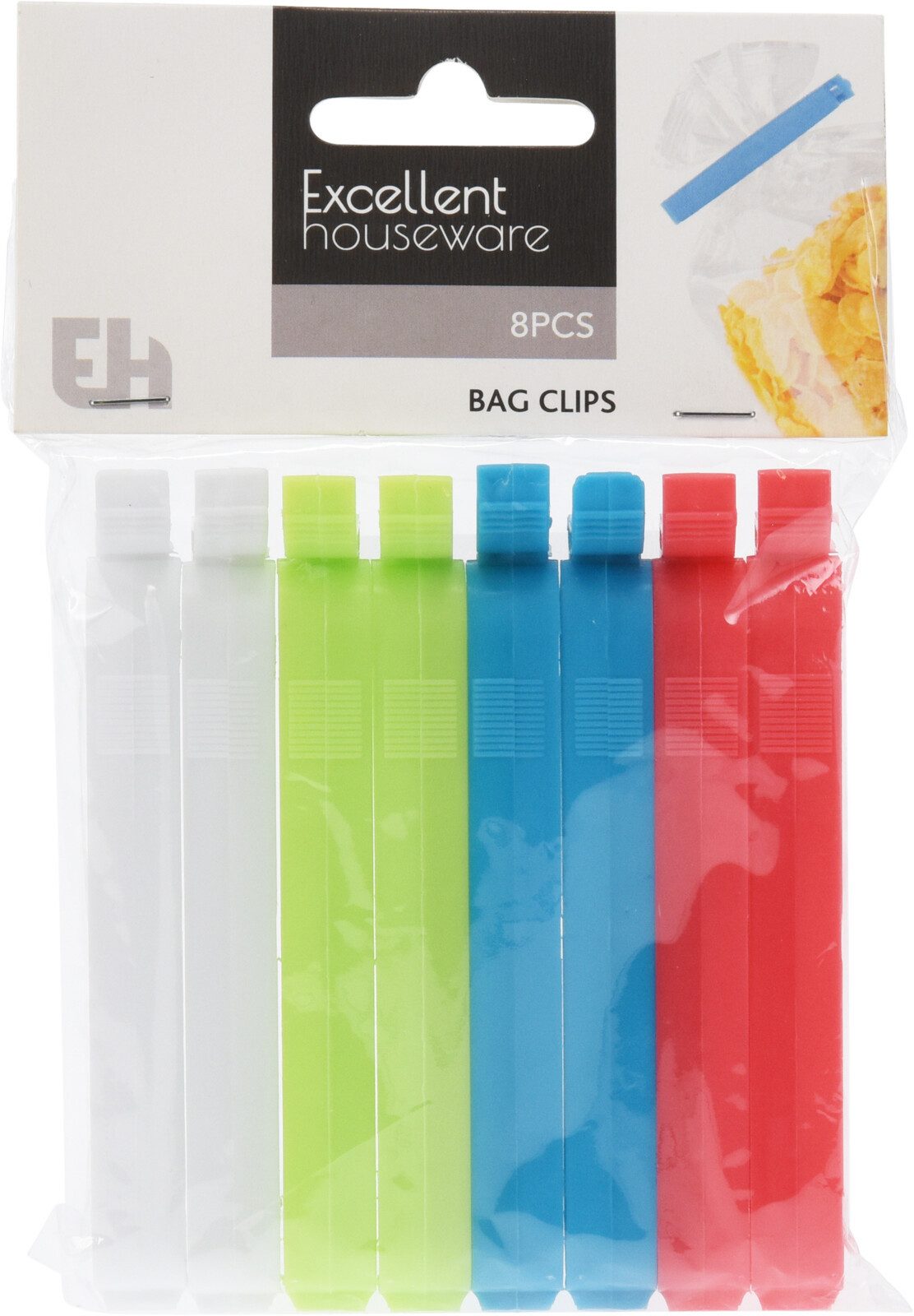 Koopman Verschlussklammer Clips Beutelclips Kunststoff 24er Set (24-tlg), 10cm lang, 6x Grün, 6x Rot, 6x Weiß, 6x Blau