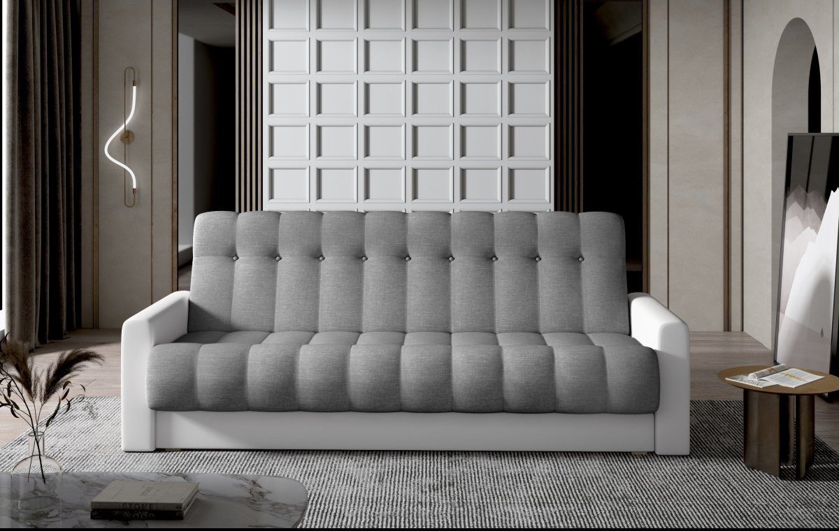 Luxusbetten24 Sofa Vido, mit Stauraum und Schlaffunktion Weiß/Grau