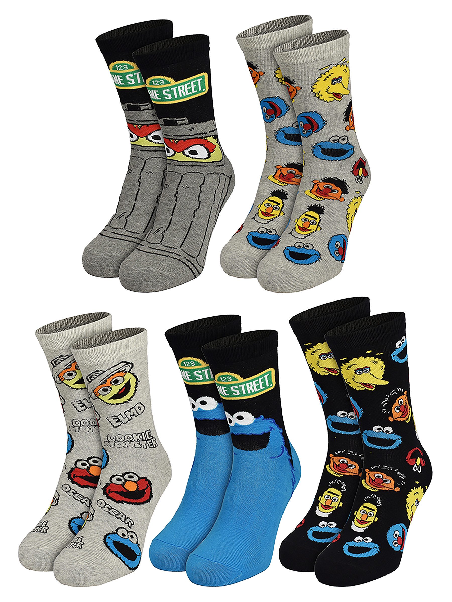 United Labels® Socken Sesamstraße-Motive (Mehrpack, 5 Paar Socken) 5 Paar mit unterschiedlichen Designs