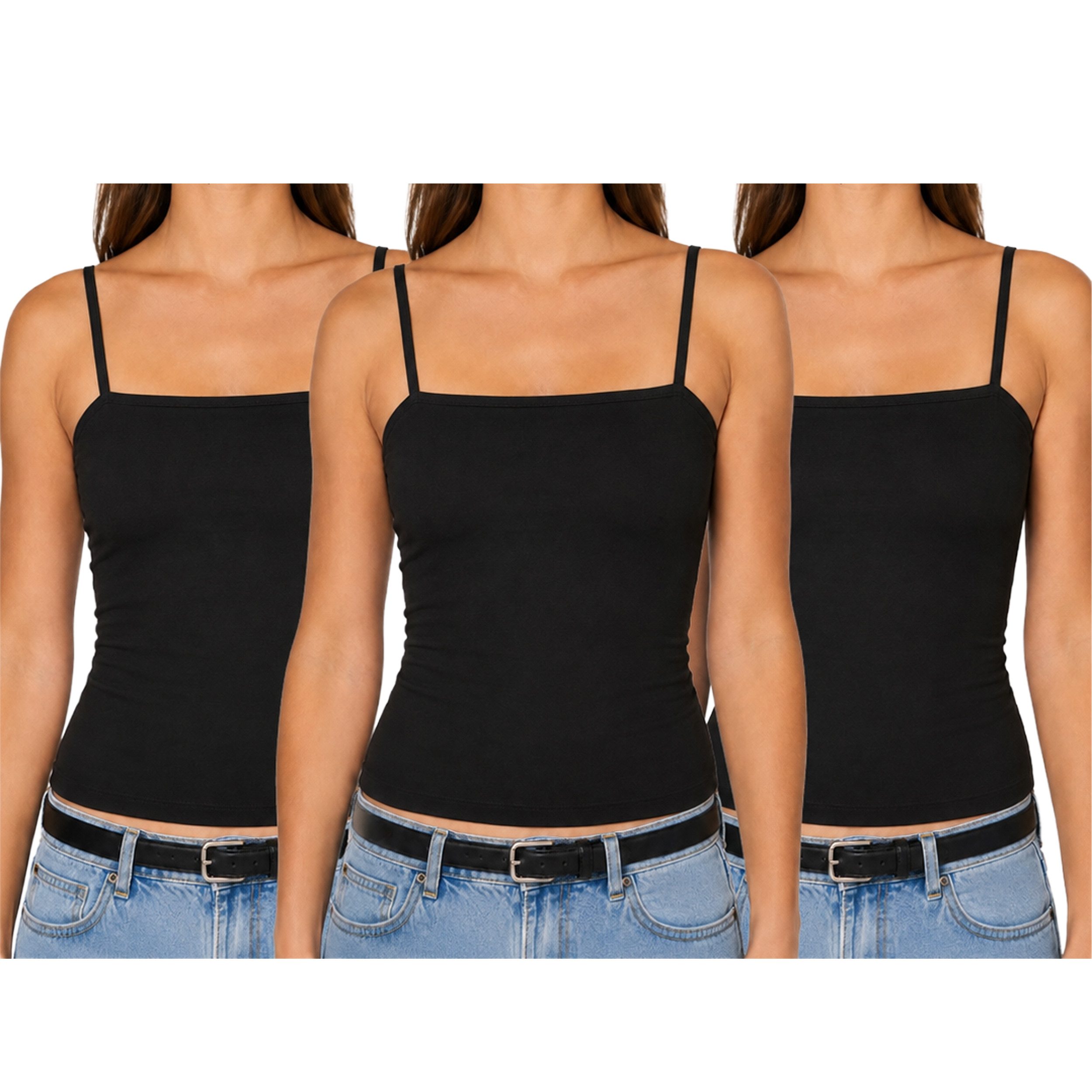 TEXEMP Spaghettitop Spaghetti Top Damen Trägertop 3er Pack Baumwolle Unterhemd Kurz (Set, 3-tlg., 3er-Pack) Atmungsaktiv - Langlebig - Strapazierfähig