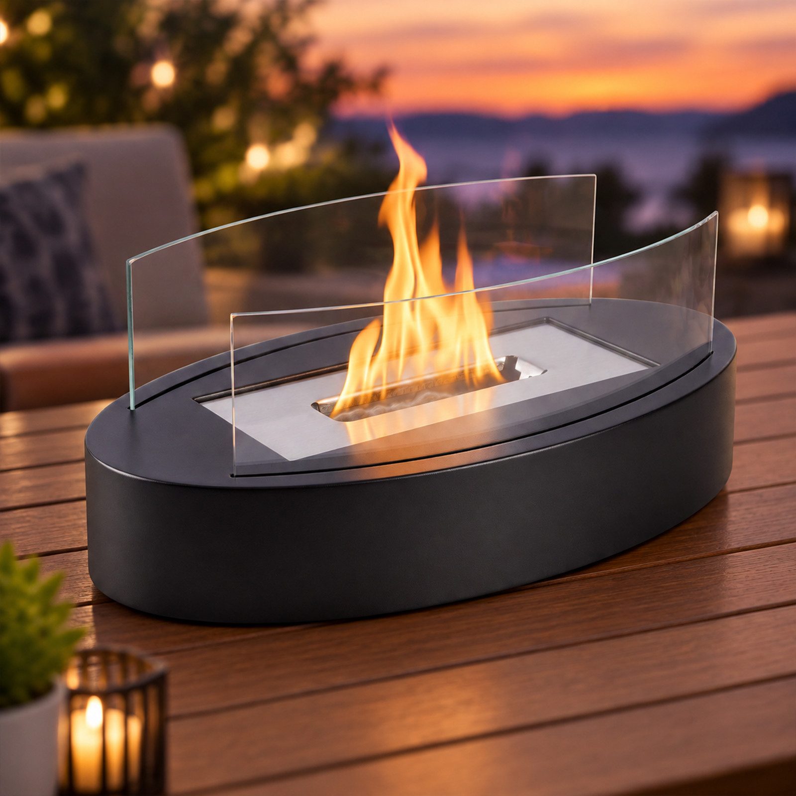 Nettlife Tischfeuer Ethanol Tischkamin Indoor Outdoor Eckig/Rund Kamin Tischfeuerstelle (Set, Für Balkon Schlafzimmer Zuhause), Geschenkideen oder als stilvolle Tischdekoration