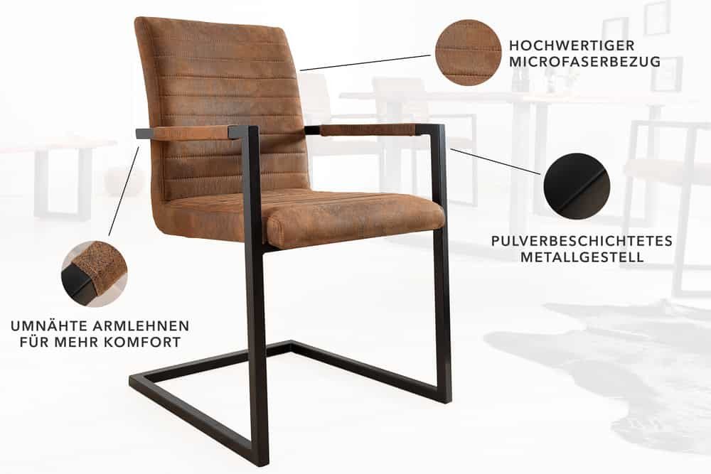 LebensWohnArt Stuhl 2er Set Freischwinger MENGA vintage-braun Industrial-Look