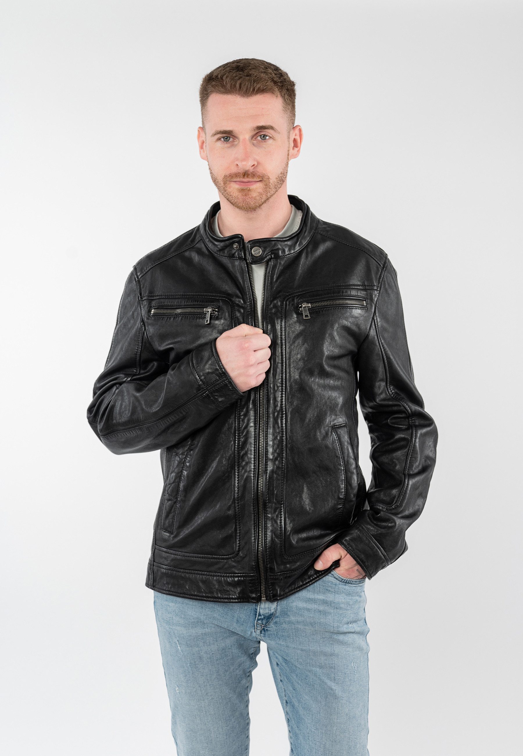 Mauritius Lederjacke MMRoley mit Bikerkragen